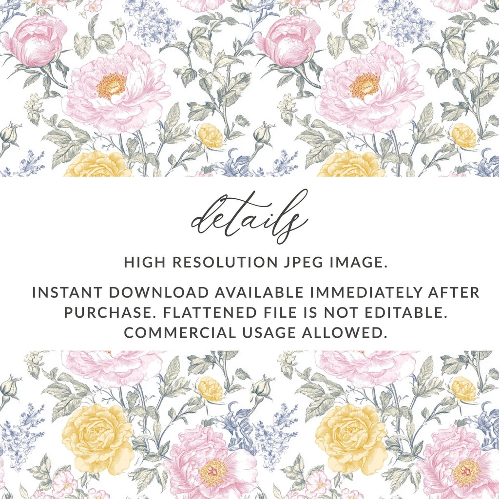 Seamless Floral Pattern, Pink Peony, Yellow Rose, Digital Paper, Repeating Background, Flower Print, Fabric Design, Digital Product - Moore and Mountain
