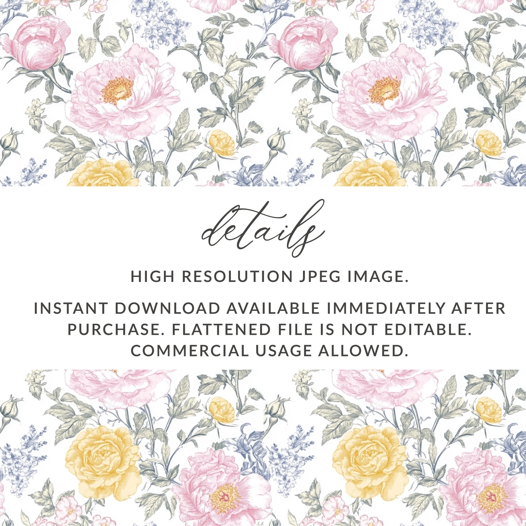 Seamless Floral Pattern, Pink Peony, Yellow Rose, Digital Paper, Repeating Background, Flower Print, Fabric Design, Digital Product - Moore and Mountain