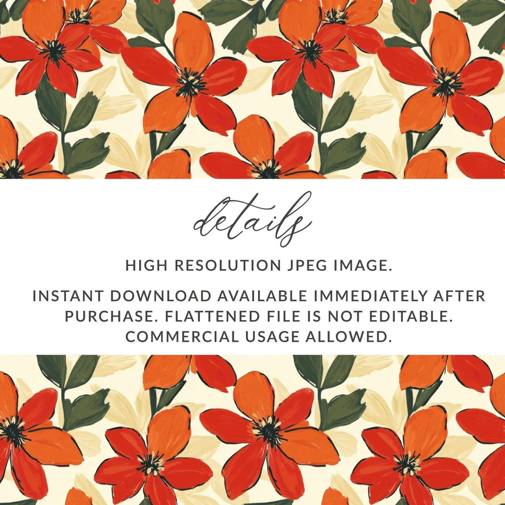 Seamless Floral Pattern, Red Flower Repeat, Digital Paper Pack, Fabric Design, Trendy Floral Print, Digital Download, Commercial Use - Moore and Mountain