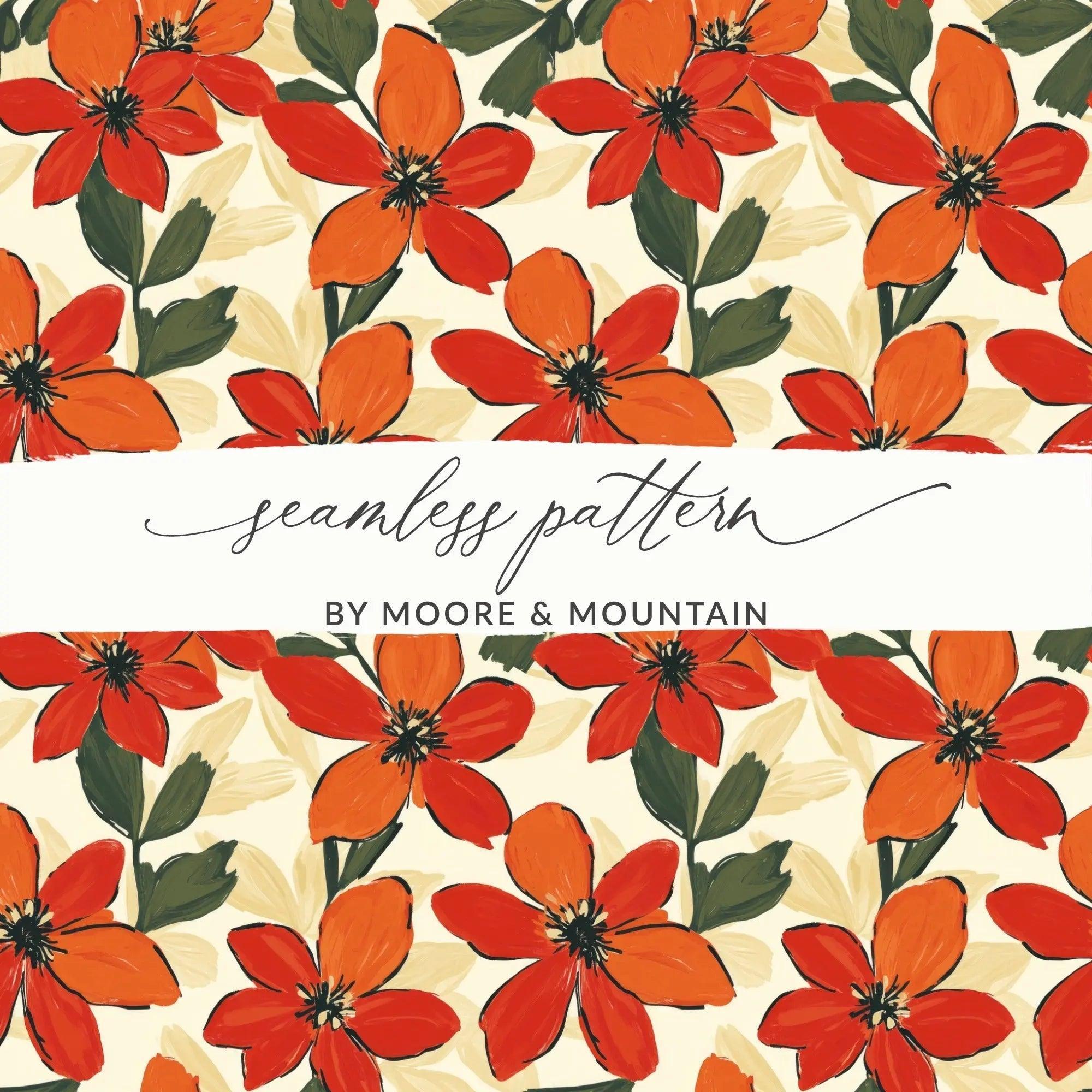 Seamless Floral Pattern, Red Flower Repeat, Digital Paper Pack, Fabric Design, Trendy Floral Print, Digital Download, Commercial Use - Moore and Mountain