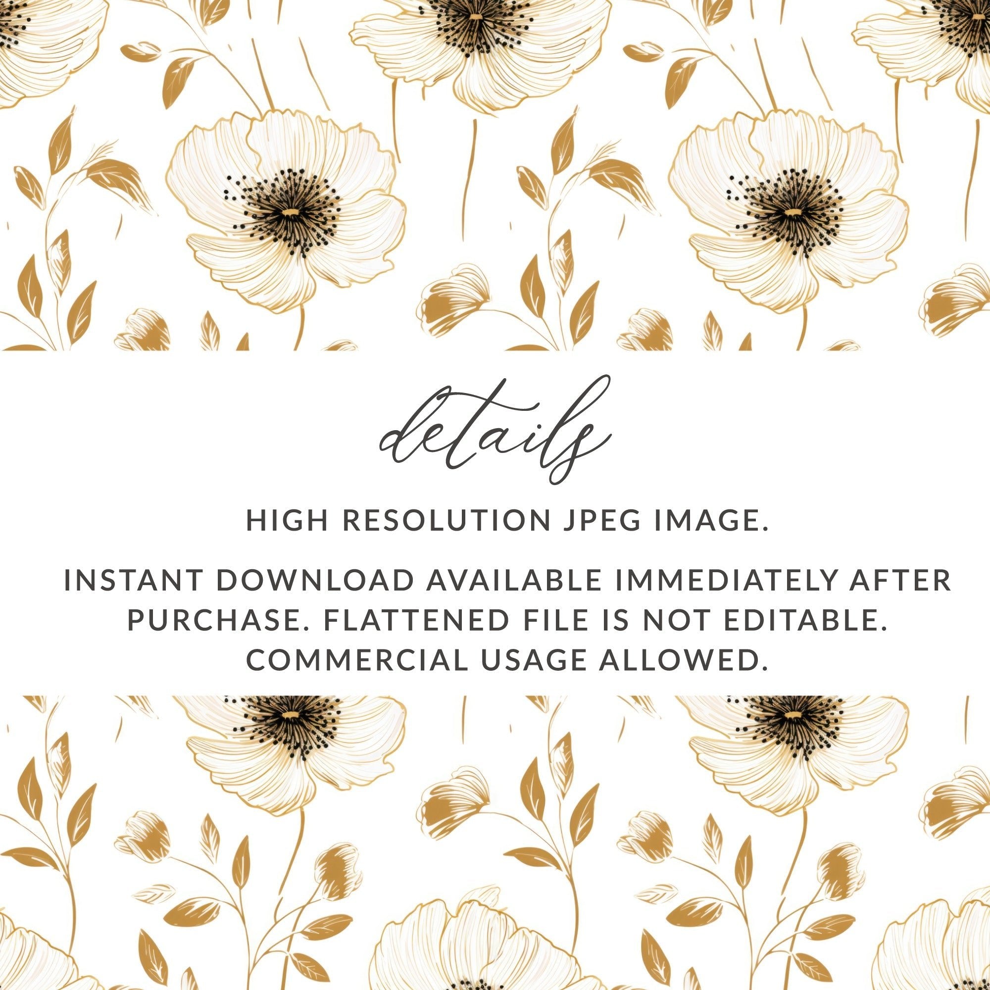 Seamless Floral Pattern, White and Gold Flowers, Digital Paper, Printable Background, Scrapbooking Paper, Floral Design, Digital Product - Moore and Mountain