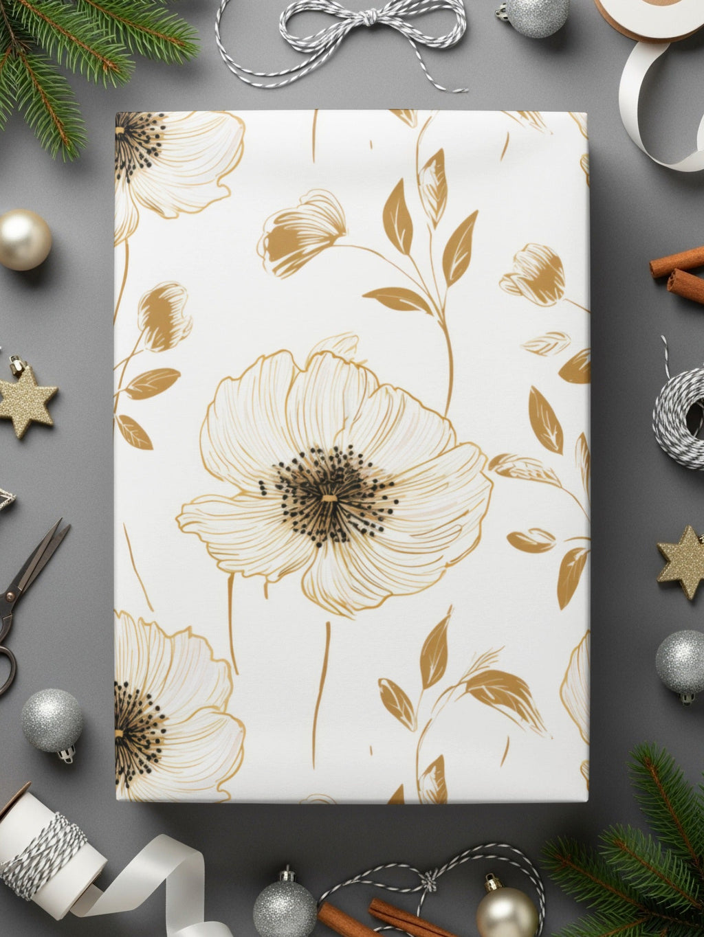 Seamless Floral Pattern, White and Gold Flowers, Digital Paper, Printable Background, Scrapbooking Paper, Floral Design, Digital Product - Moore and Mountain