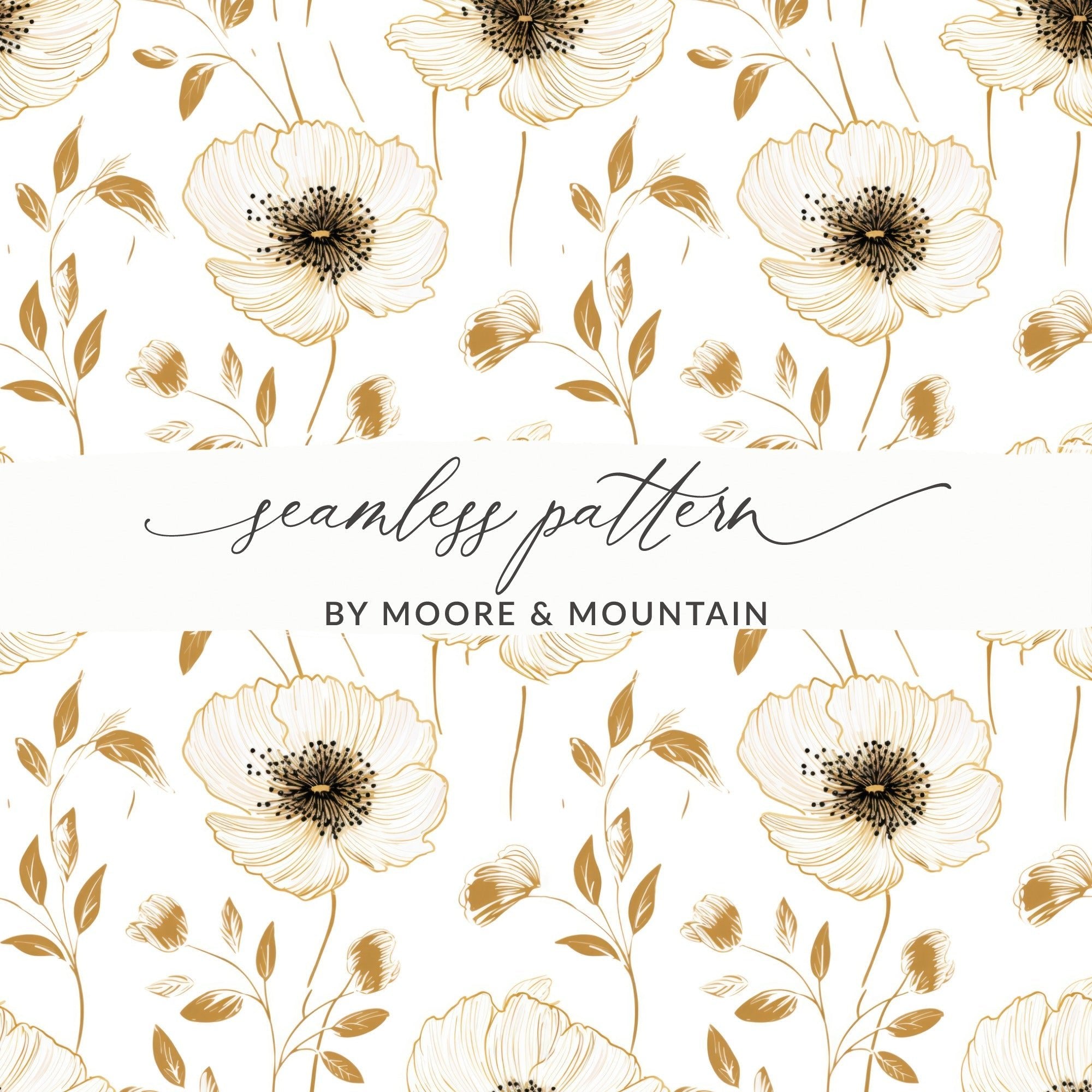 Seamless Floral Pattern, White and Gold Flowers, Digital Paper, Printable Background, Scrapbooking Paper, Floral Design, Digital Product - Moore and Mountain