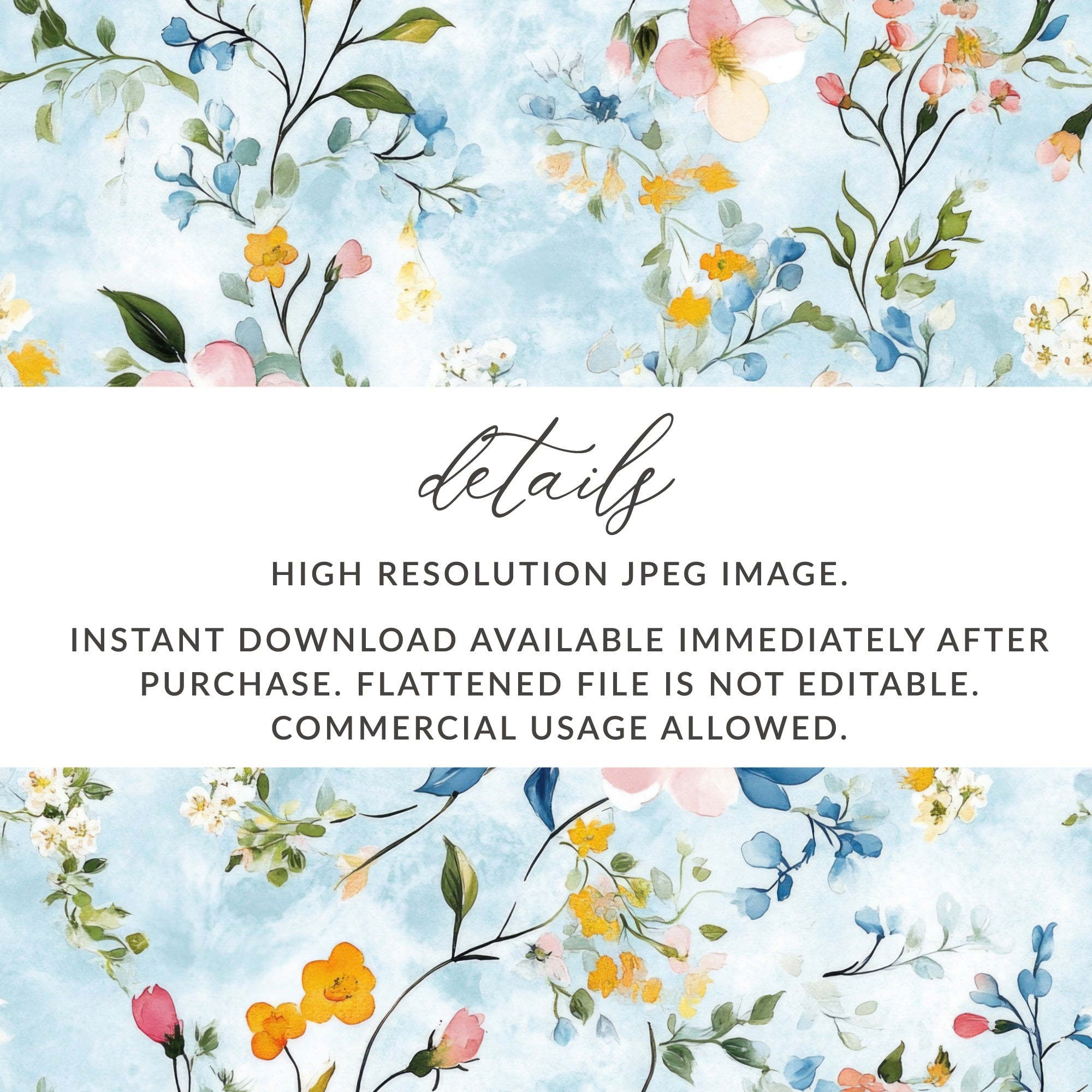 Seamless Grandmillenial Blue Floral Watercolor Design Digital - Moore and Mountain