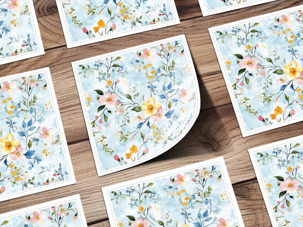 Seamless Grandmillenial Blue Floral Watercolor Design Digital - Moore and Mountain