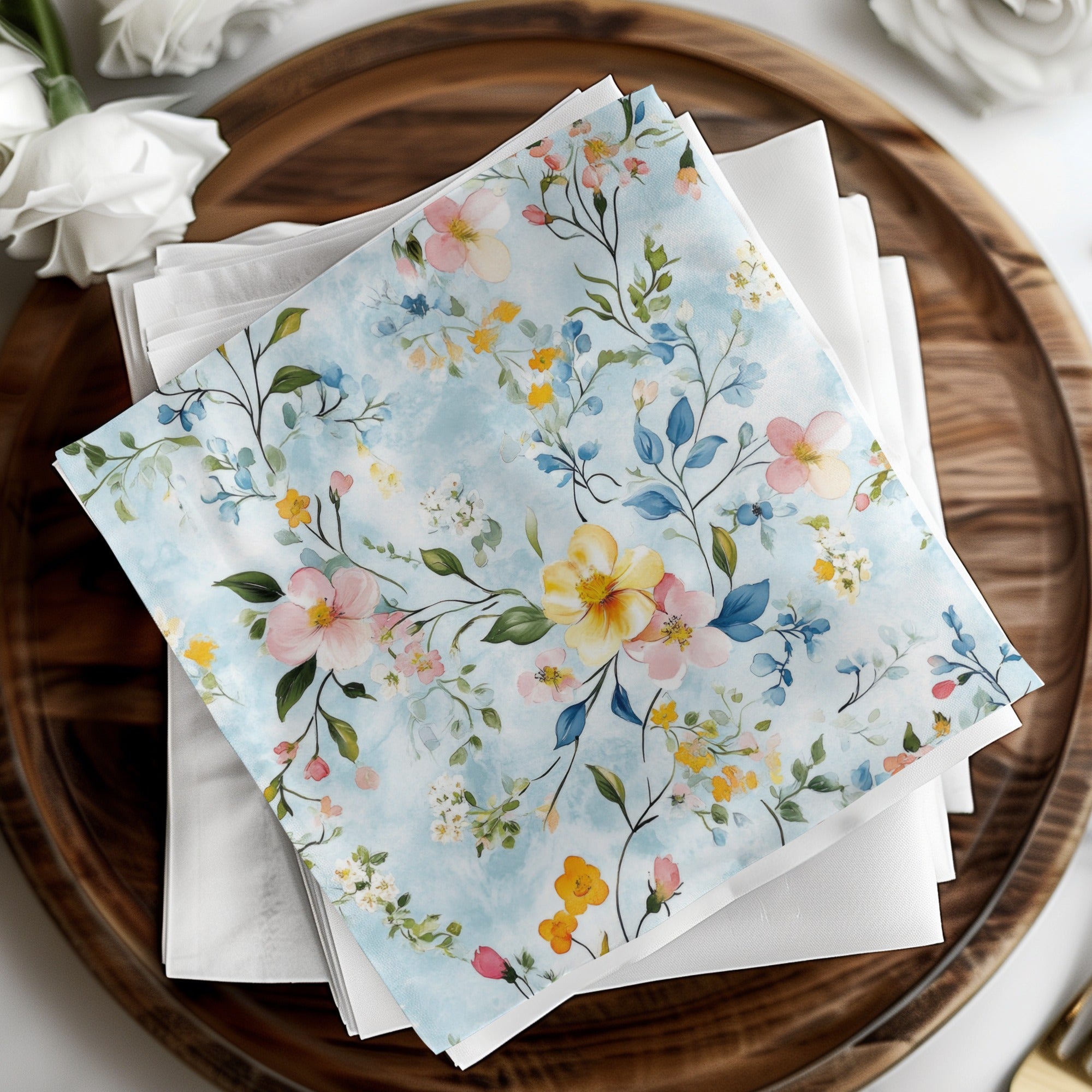 Seamless Grandmillenial Blue Floral Watercolor Design Digital - Moore and Mountain