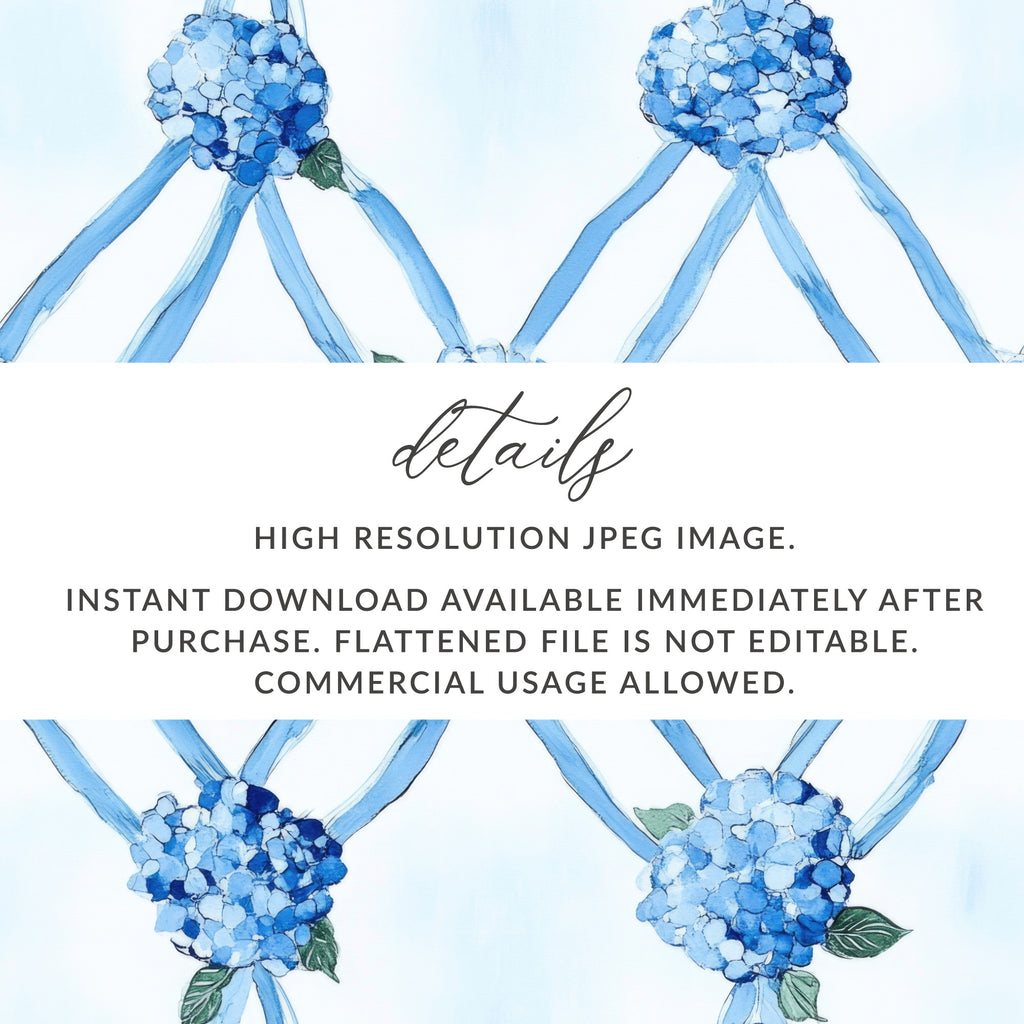Seamless Grandmillenial Blue Hydrangea Trellis Digital - Moore and Mountain