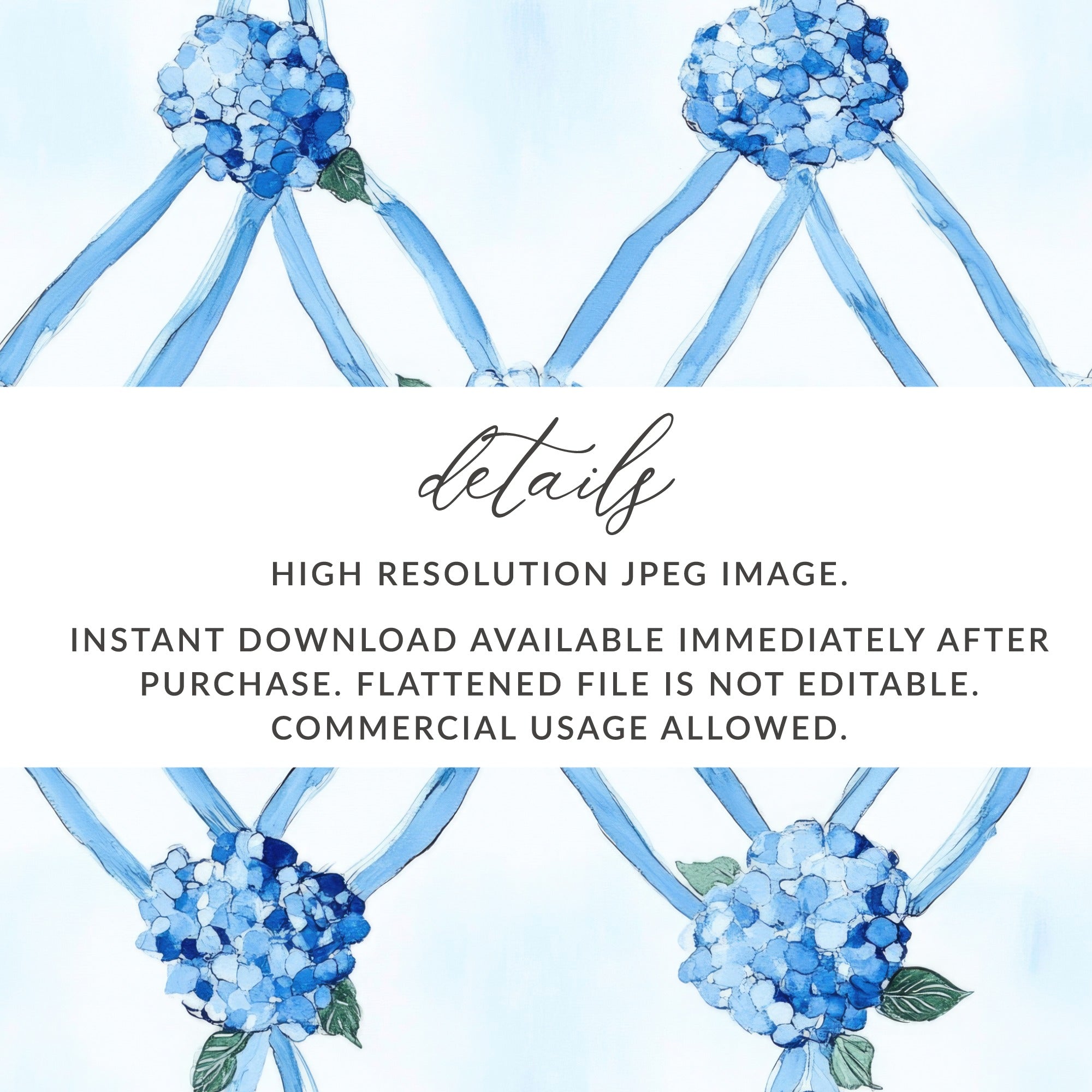 Seamless Grandmillenial Blue Hydrangea Trellis Digital - Moore and Mountain