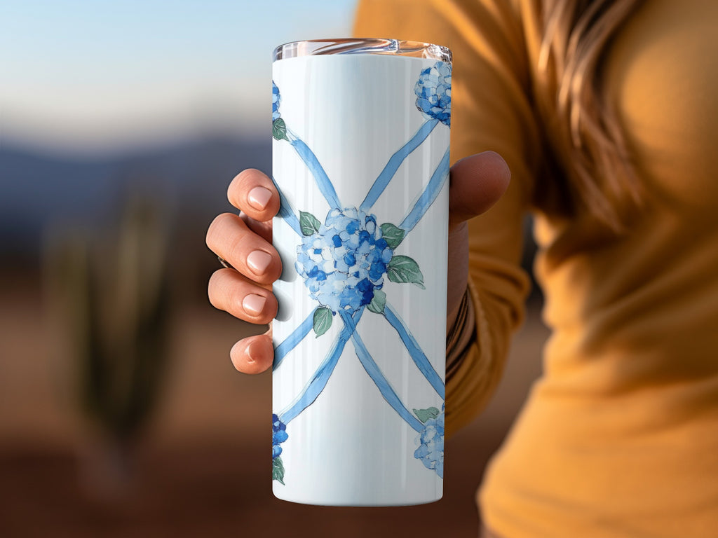 Seamless Grandmillenial Blue Hydrangea Trellis Digital - Moore and Mountain