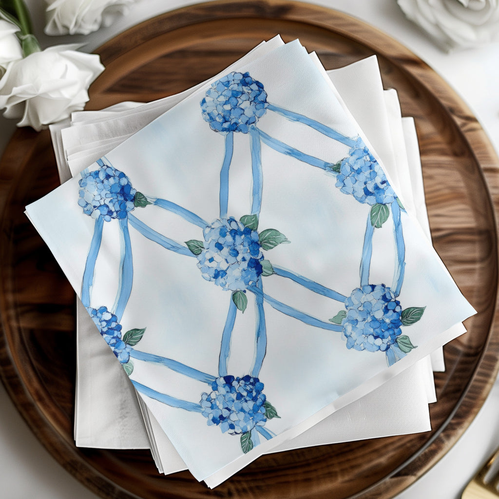 Seamless Grandmillenial Blue Hydrangea Trellis Digital - Moore and Mountain
