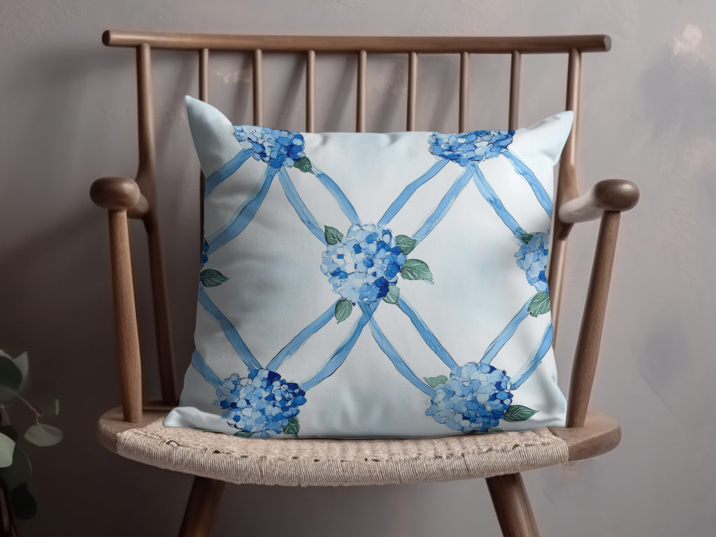 Seamless Grandmillenial Blue Hydrangea Trellis Digital - Moore and Mountain