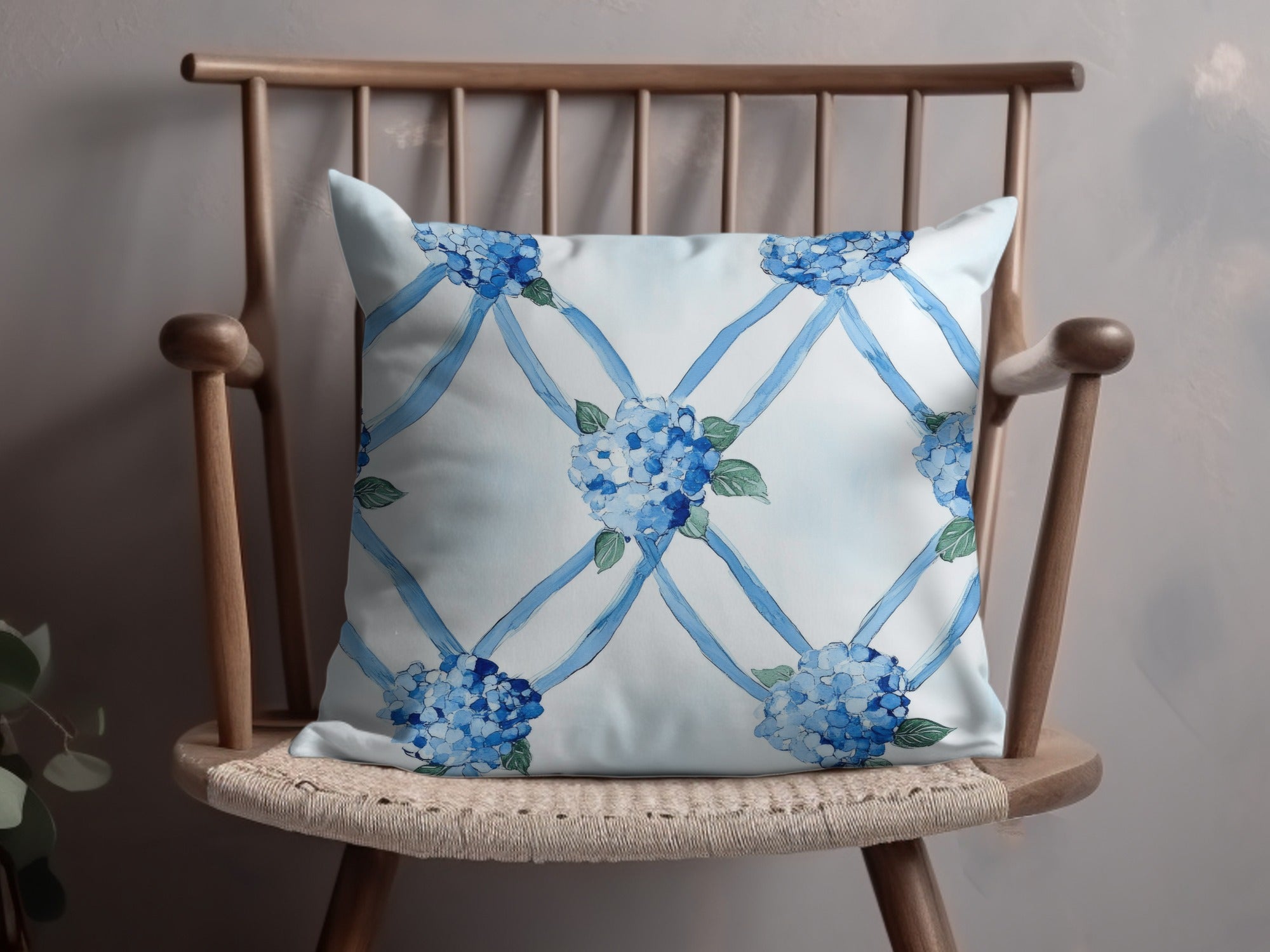 Seamless Grandmillenial Blue Hydrangea Trellis Digital - Moore and Mountain