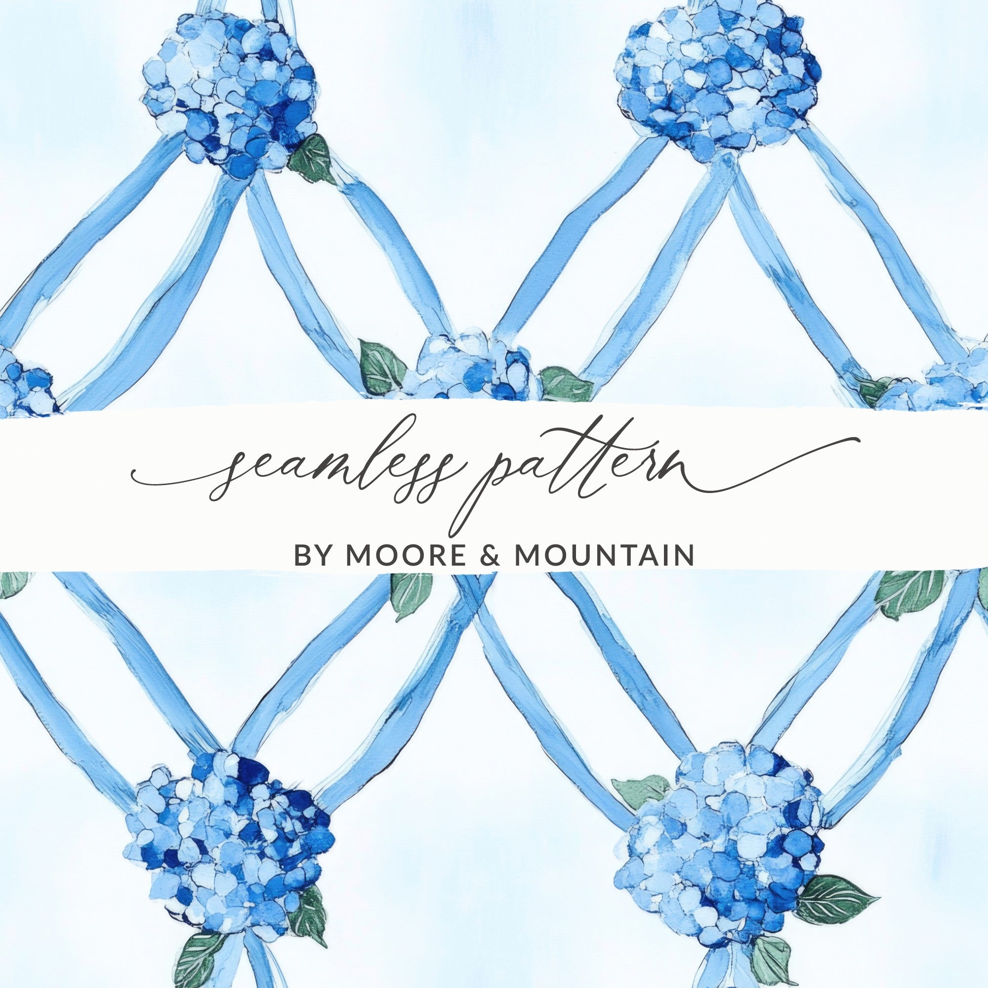 Seamless Grandmillenial Blue Hydrangea Trellis Digital - Moore and Mountain