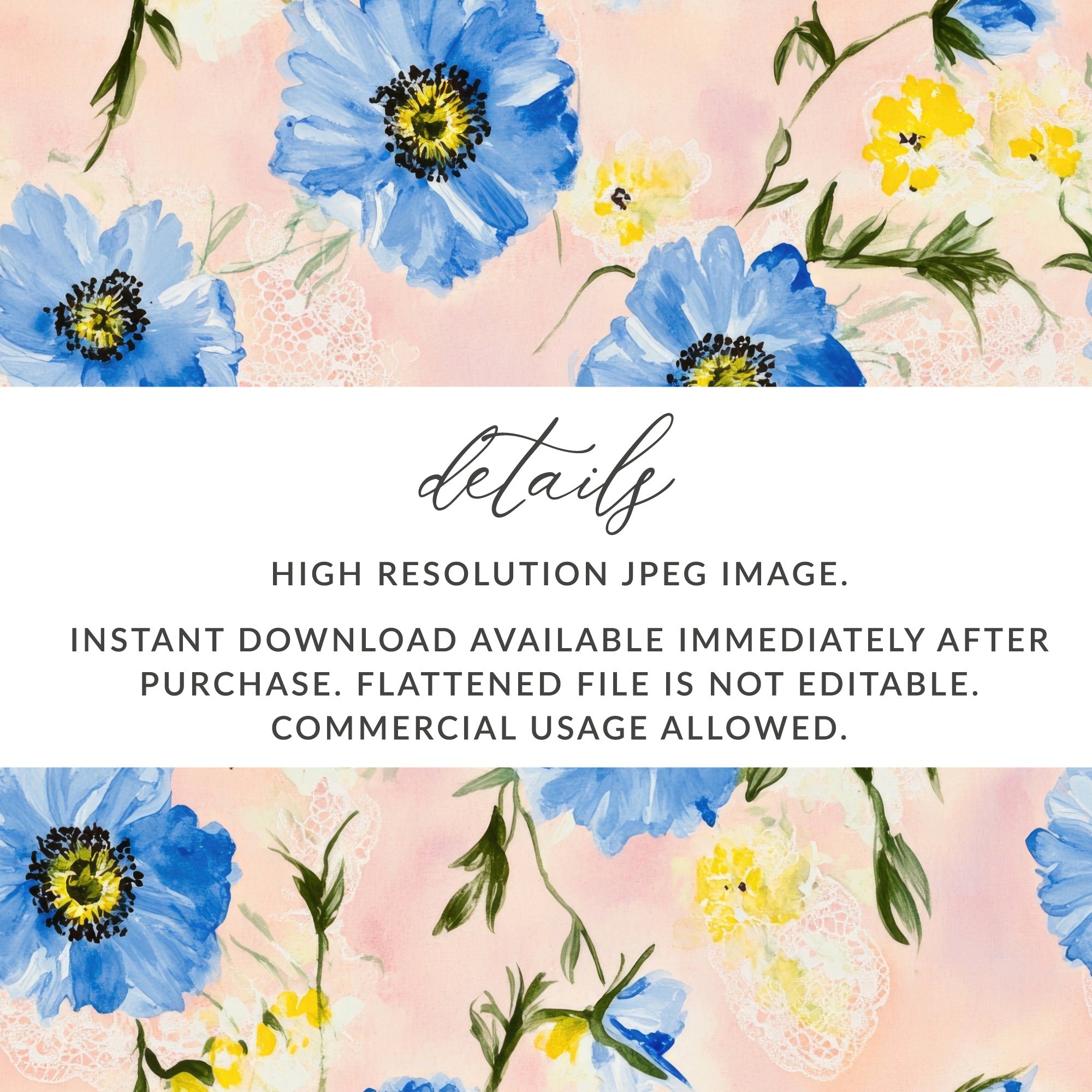 Seamless Grandmillenial Blue Yellow Flowers Pattern Digital - Moore and Mountain