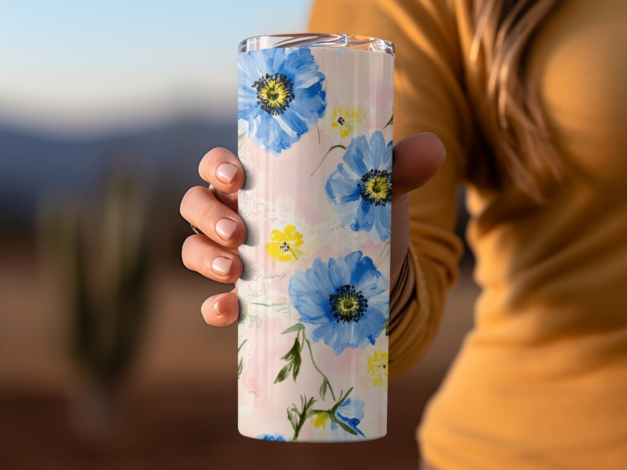 Seamless Grandmillenial Blue Yellow Flowers Pattern Digital - Moore and Mountain