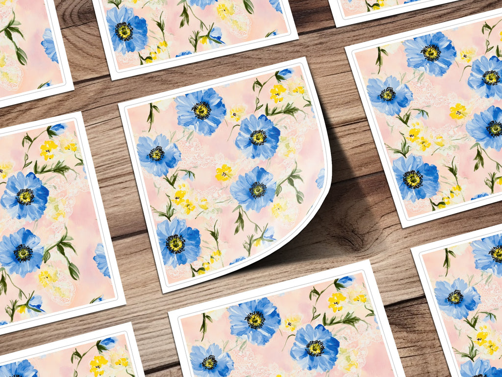 Seamless Grandmillenial Blue Yellow Flowers Pattern Digital - Moore and Mountain