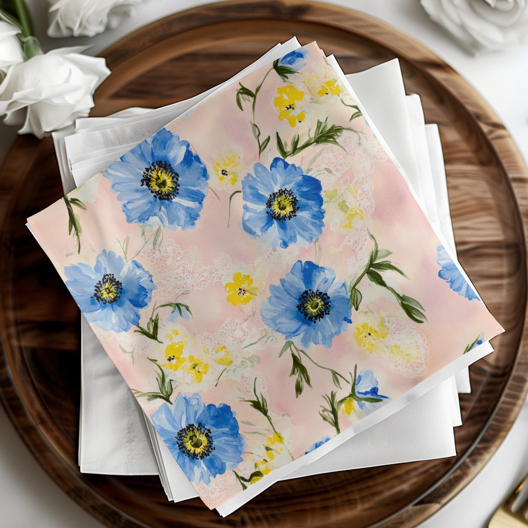Seamless Grandmillenial Blue Yellow Flowers Pattern Digital - Moore and Mountain