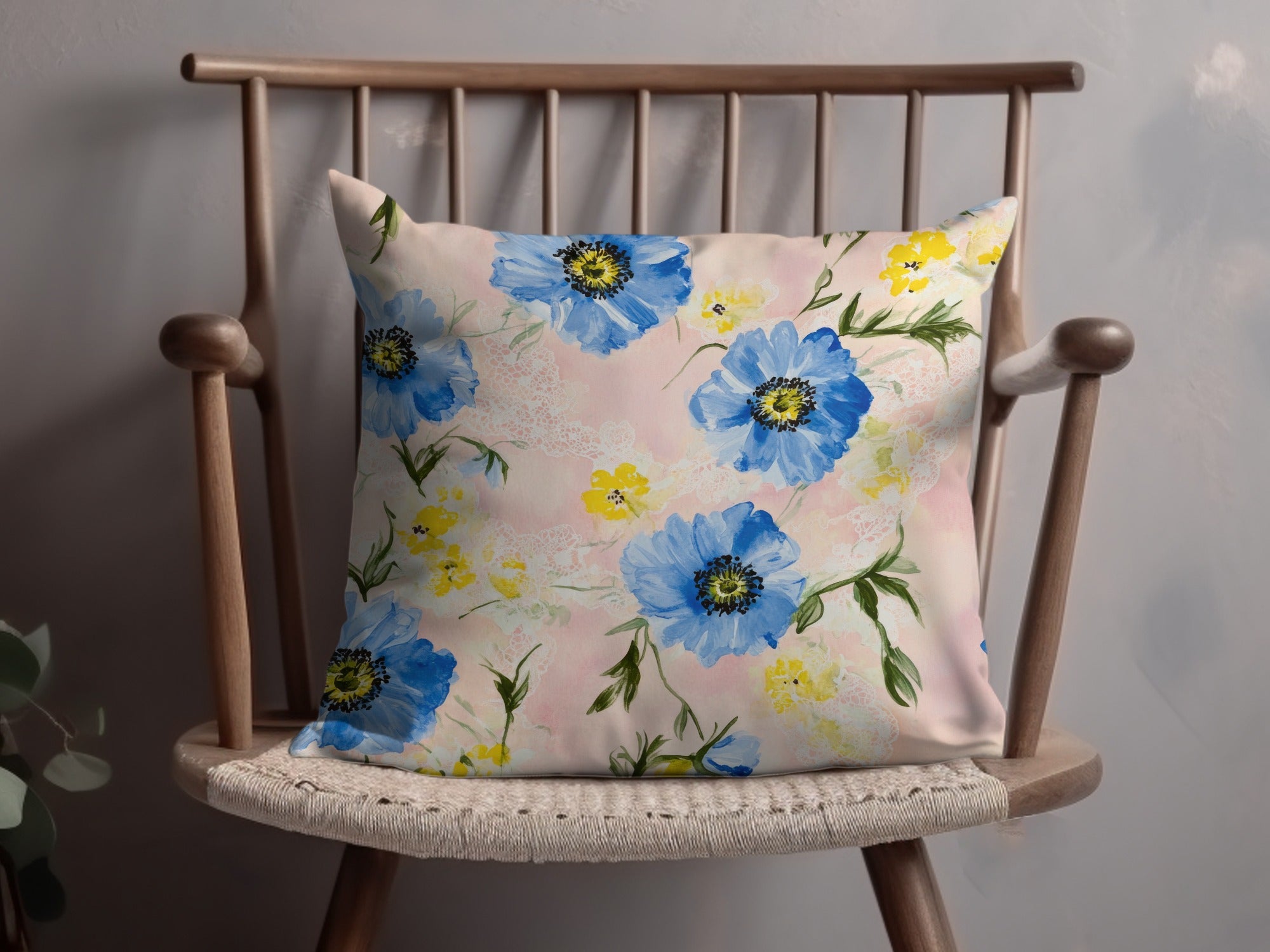 Seamless Grandmillenial Blue Yellow Flowers Pattern Digital - Moore and Mountain