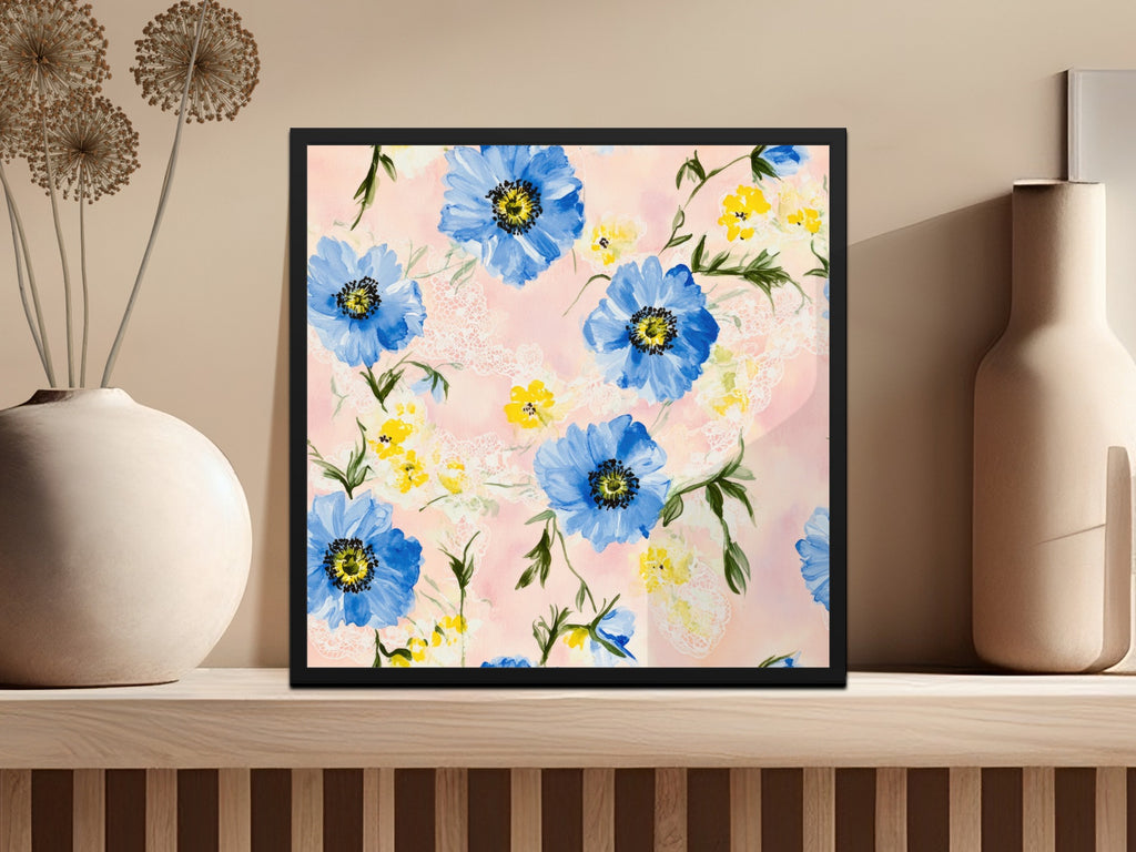 Seamless Grandmillenial Blue Yellow Flowers Pattern Digital - Moore and Mountain