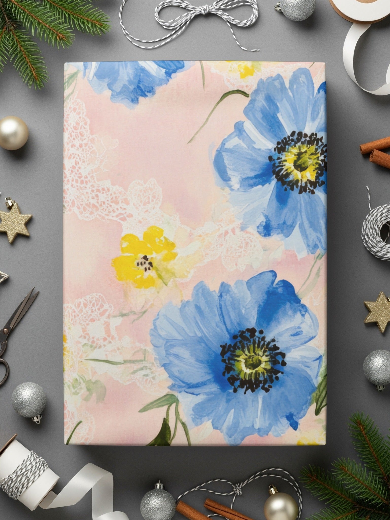 Seamless Grandmillenial Blue Yellow Flowers Pattern Digital - Moore and Mountain