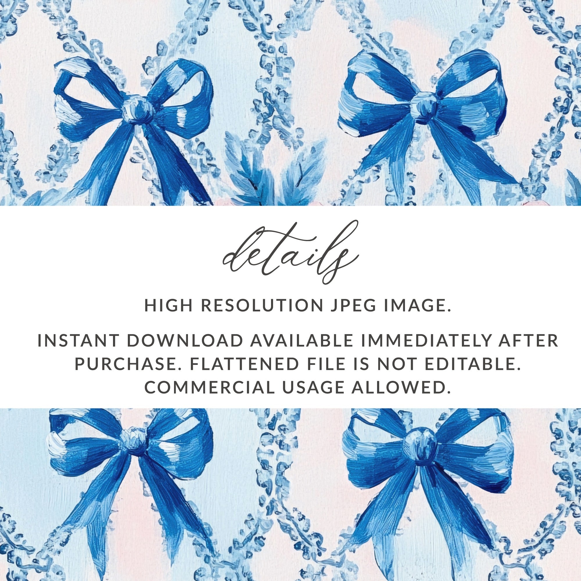 Seamless Grandmillenial Bows and Flowers Blue Digital - Moore and Mountain
