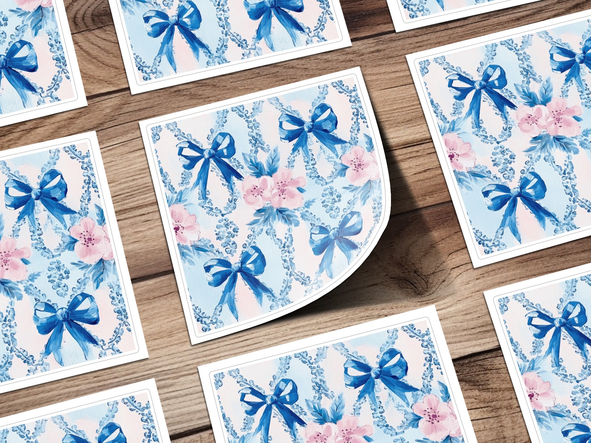 Seamless Grandmillenial Bows and Flowers Blue Digital - Moore and Mountain