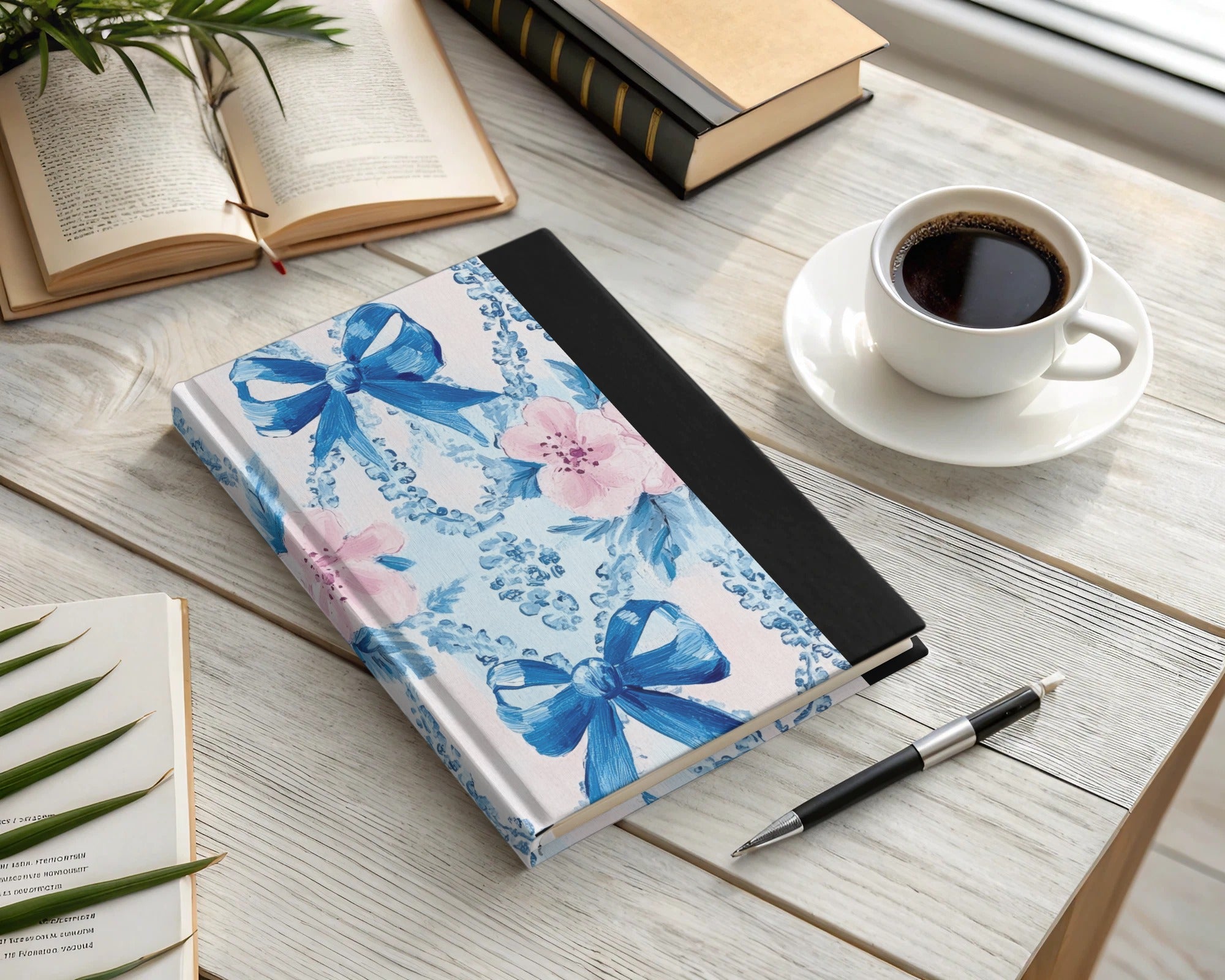 Seamless Grandmillenial Bows and Flowers Blue Digital - Moore and Mountain