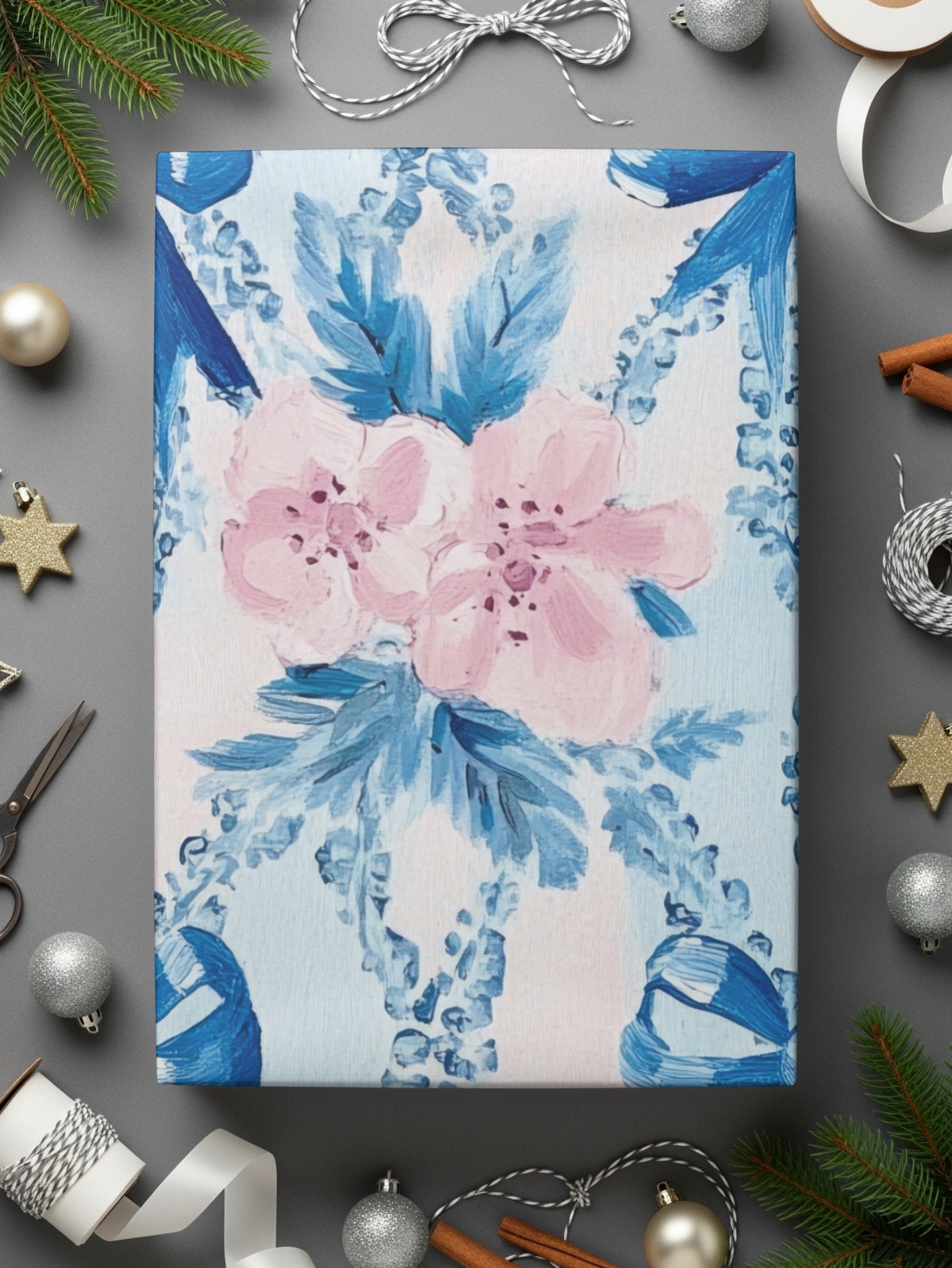 Seamless Grandmillenial Bows and Flowers Blue Digital - Moore and Mountain