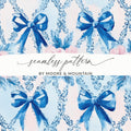 Seamless Grandmillenial Bows and Flowers Blue Digital - Moore and Mountain