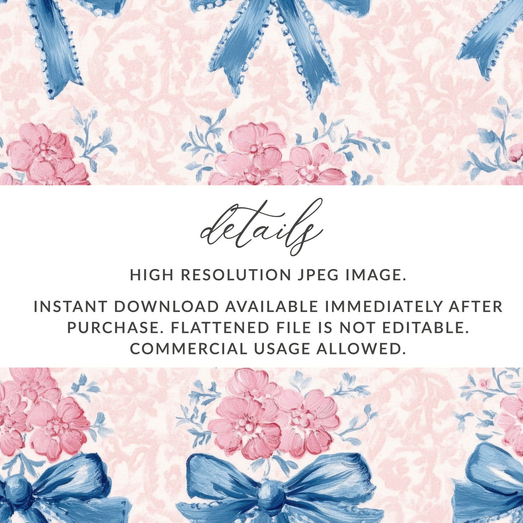 Seamless Grandmillenial Floral Bow Pattern Decoration Digital - Moore and Mountain