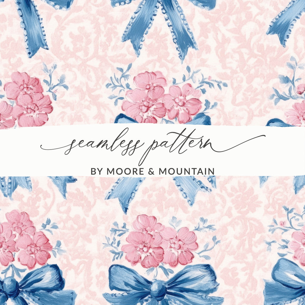 Seamless Grandmillenial Floral Bow Pattern Decoration Digital - Moore and Mountain