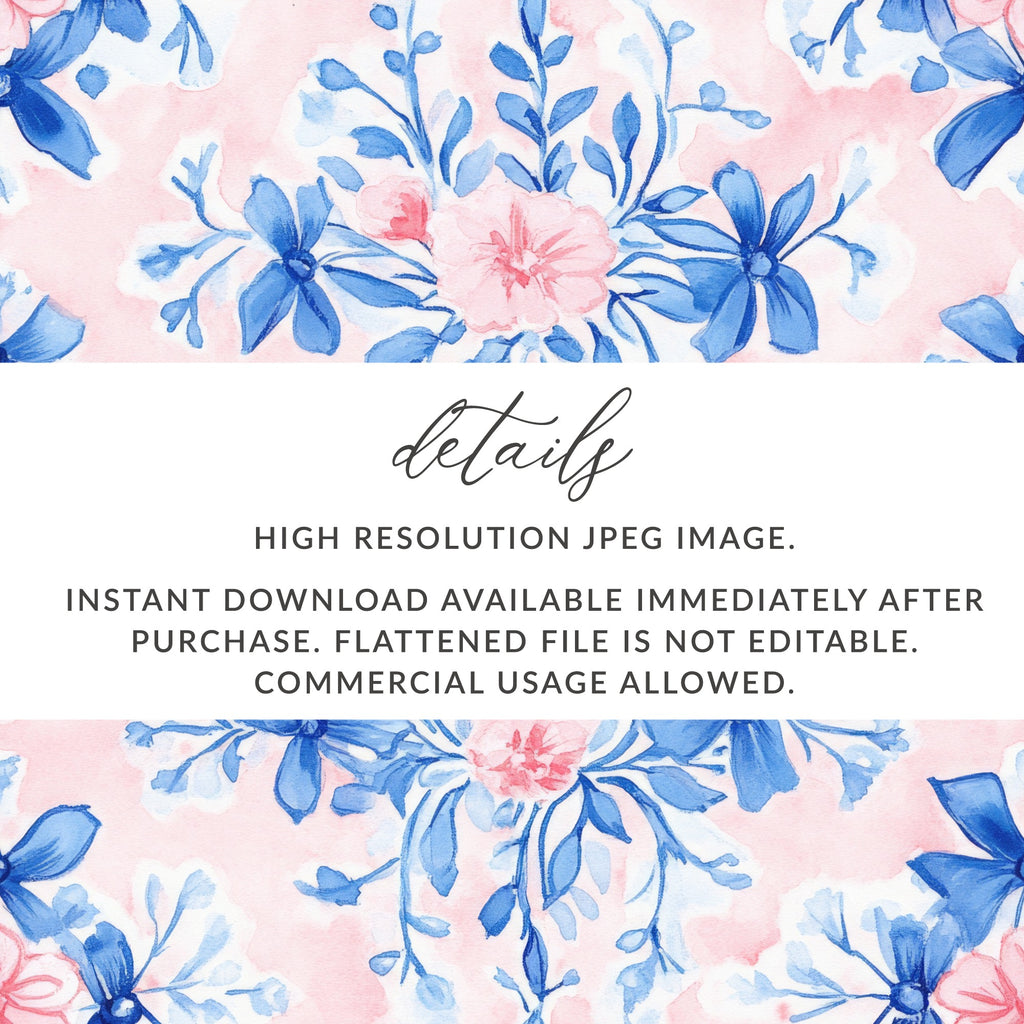 Seamless Grandmillenial Floral Design with Blue Flowers Digital - Moore and Mountain