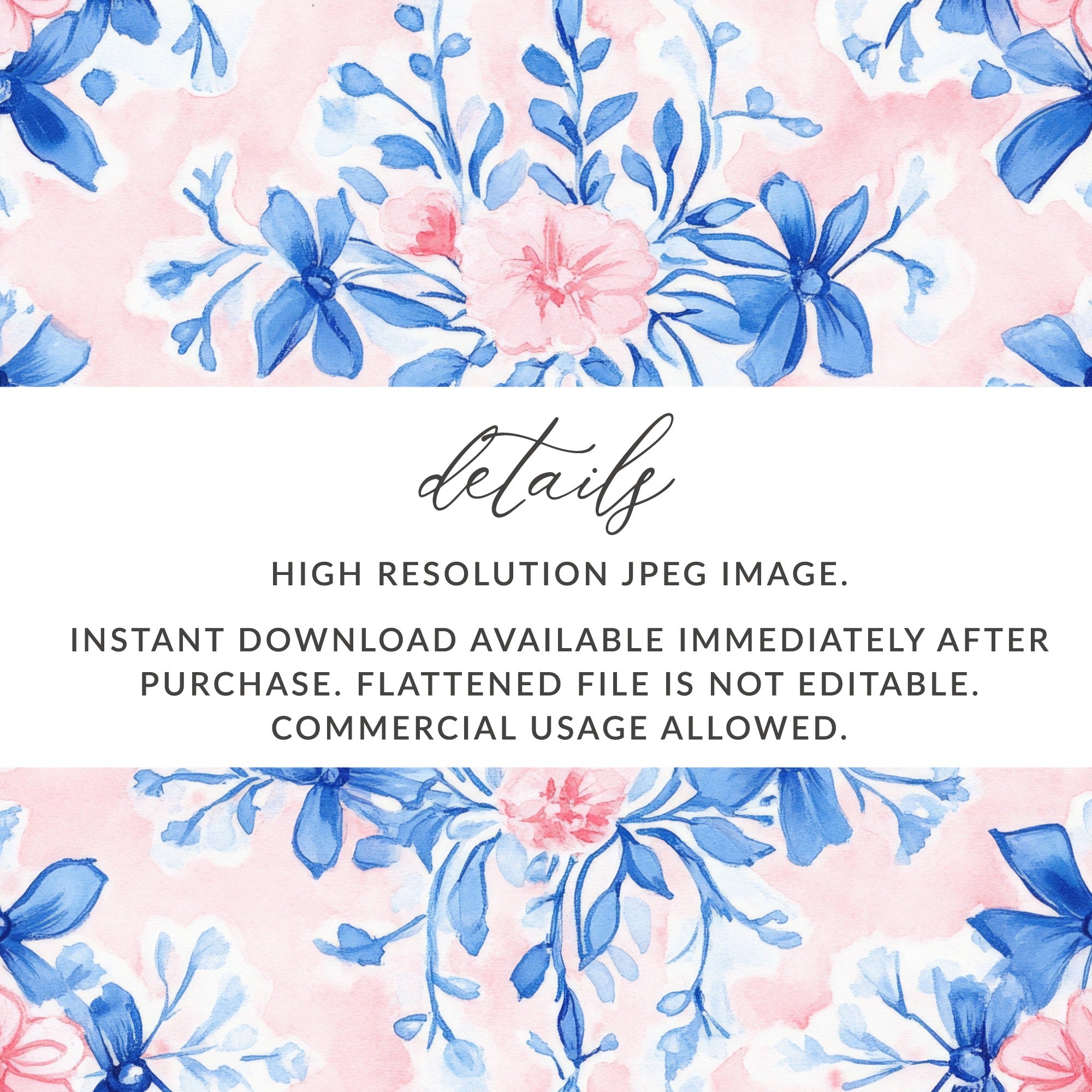 Seamless Grandmillenial Floral Design with Blue Flowers Digital - Moore and Mountain