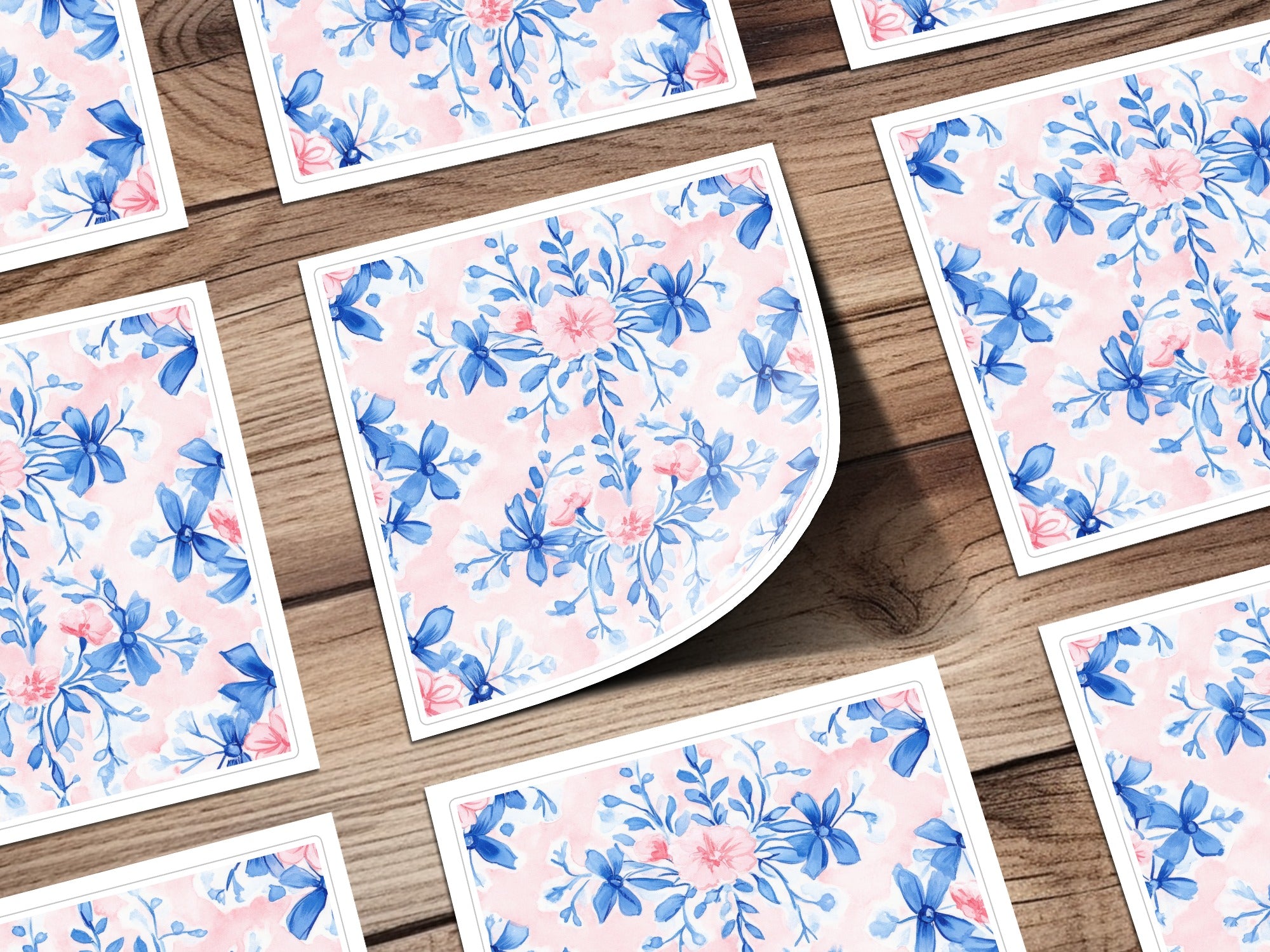 Seamless Grandmillenial Floral Design with Blue Flowers Digital - Moore and Mountain