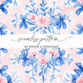 Seamless Grandmillenial Floral Design with Blue Flowers Digital - Moore and Mountain