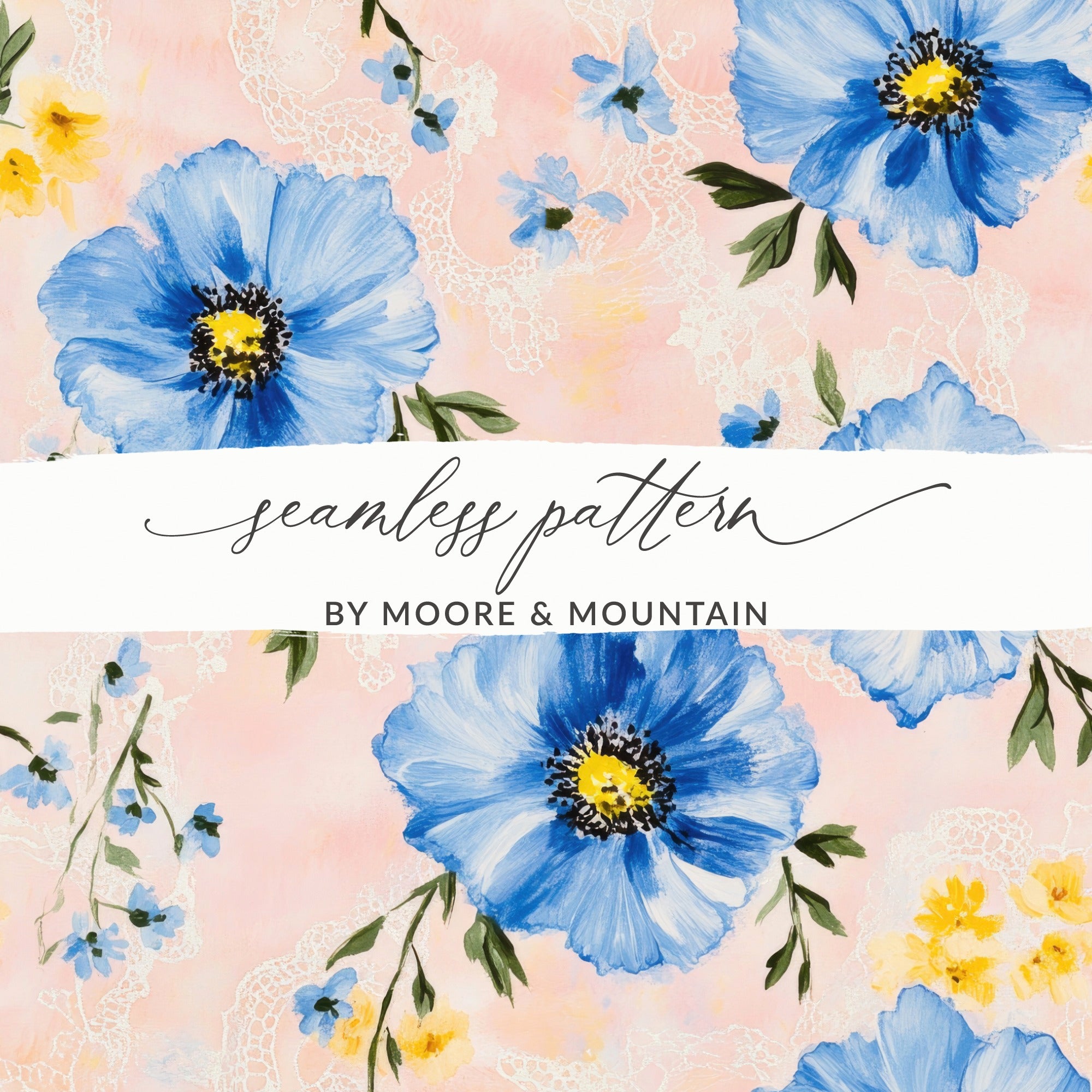 Seamless Grandmillenial Floral Pattern with Lace Digital - Moore and Mountain