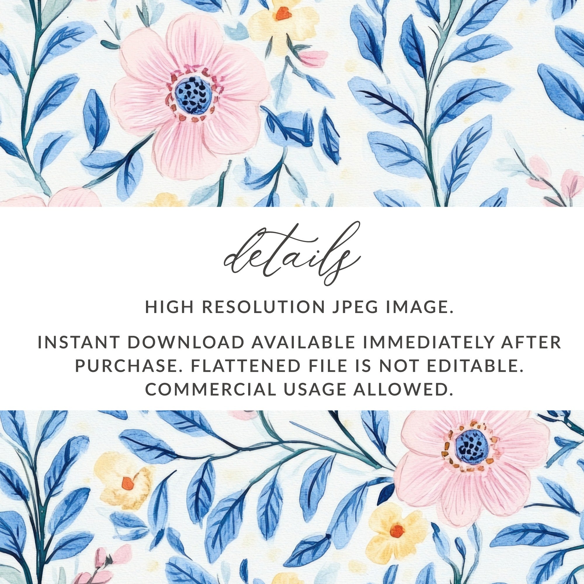 Seamless Grandmillenial Pink Flowers with Blue Leaves Digital - Moore and Mountain