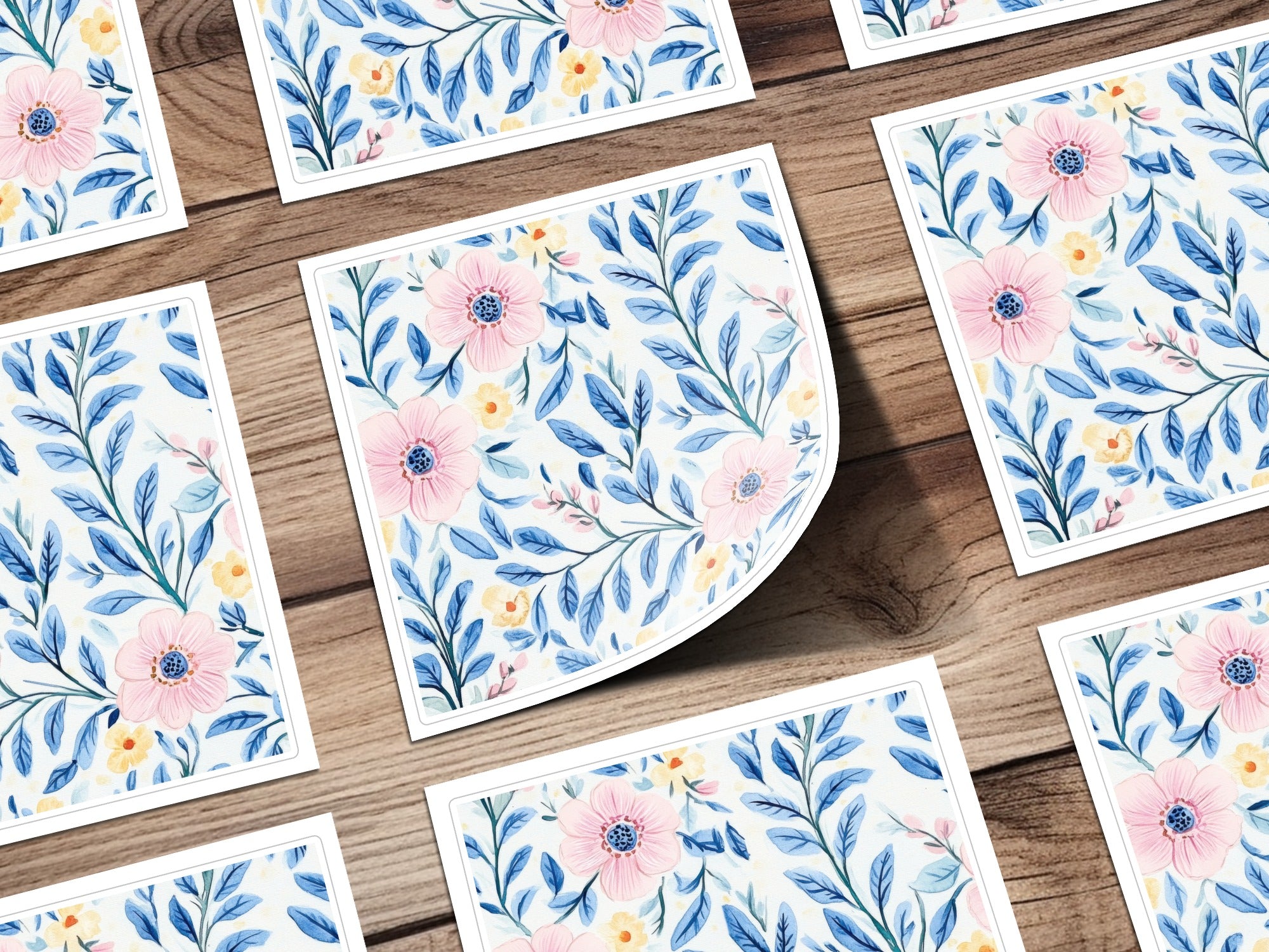 Seamless Grandmillenial Pink Flowers with Blue Leaves Digital - Moore and Mountain