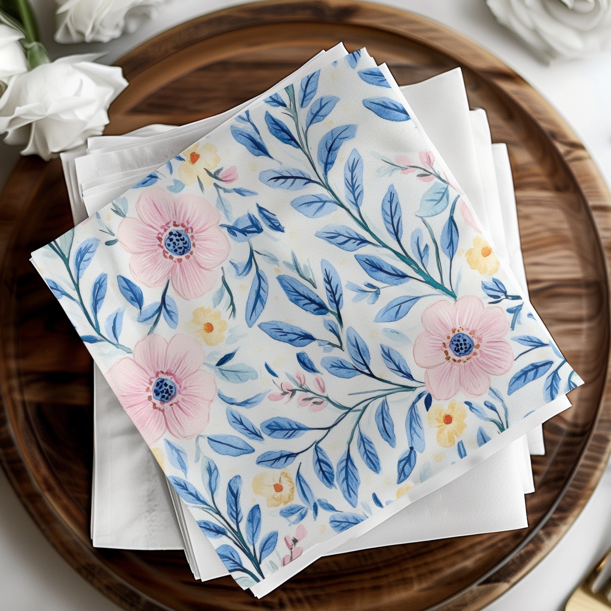 Seamless Grandmillenial Pink Flowers with Blue Leaves Digital - Moore and Mountain