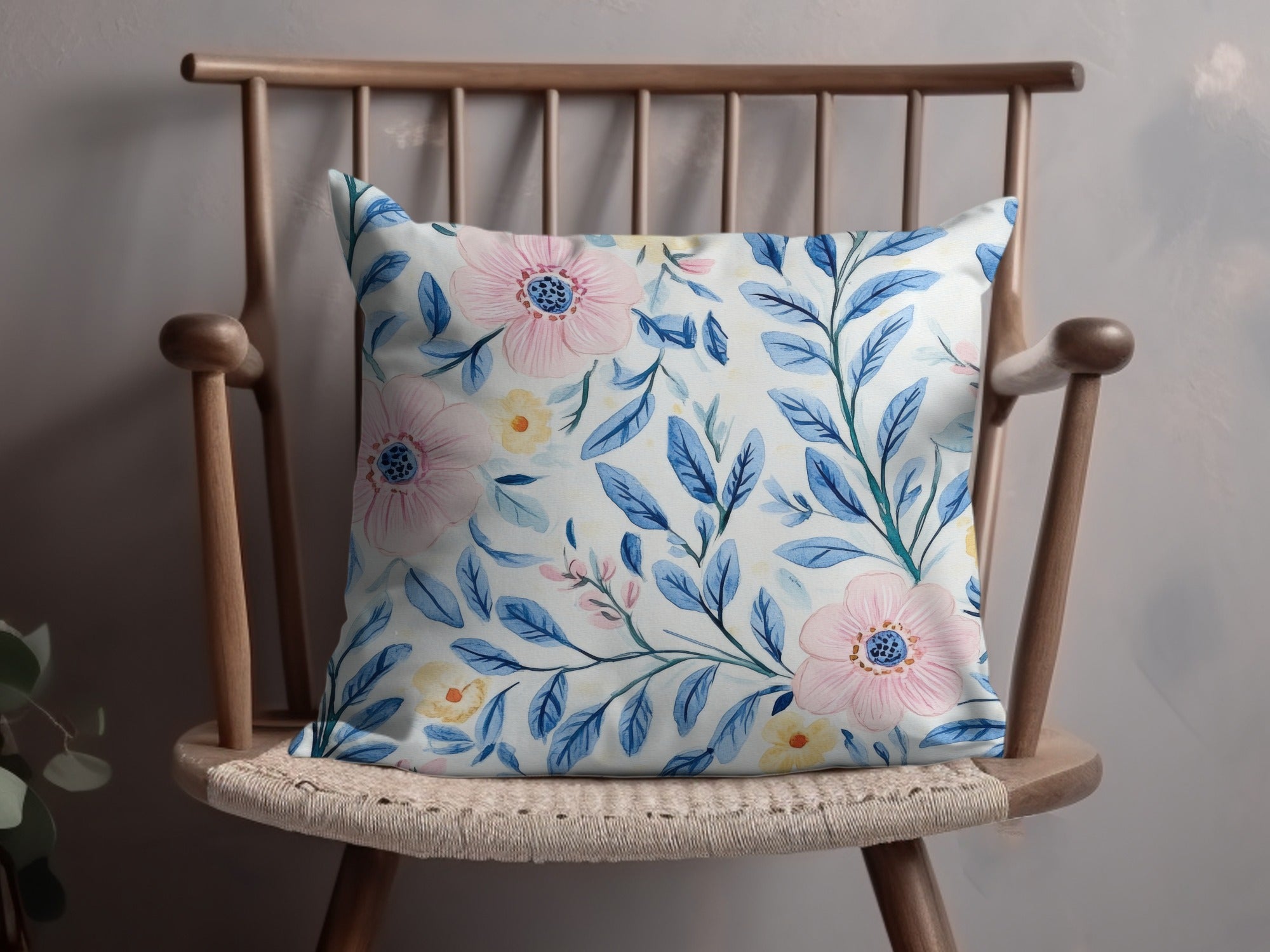 Seamless Grandmillenial Pink Flowers with Blue Leaves Digital - Moore and Mountain