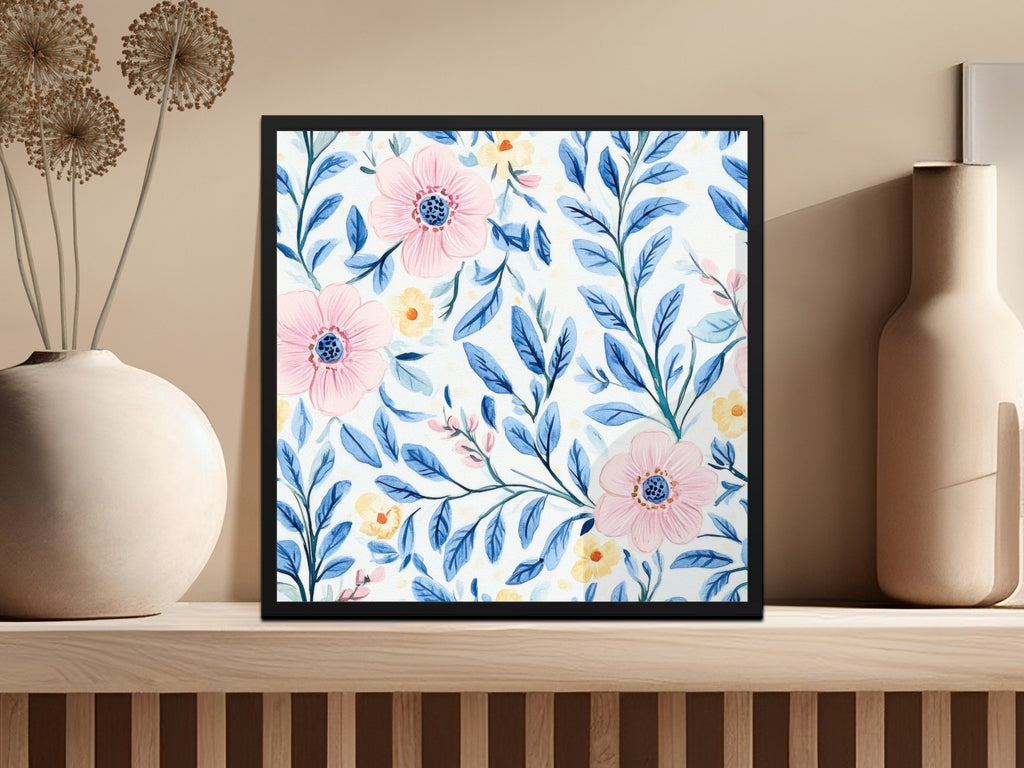 Seamless Grandmillenial Pink Flowers with Blue Leaves Digital - Moore and Mountain