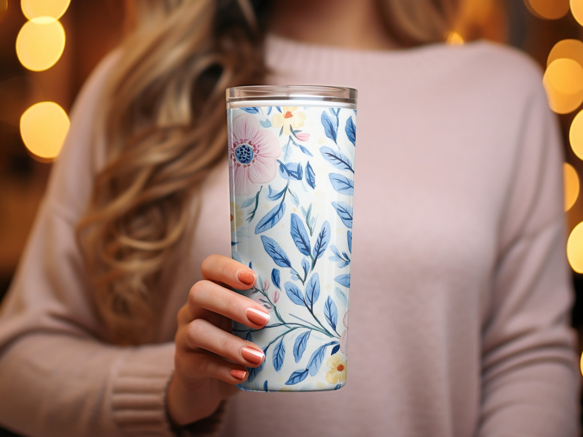 Seamless Grandmillenial Pink Flowers with Blue Leaves Digital - Moore and Mountain
