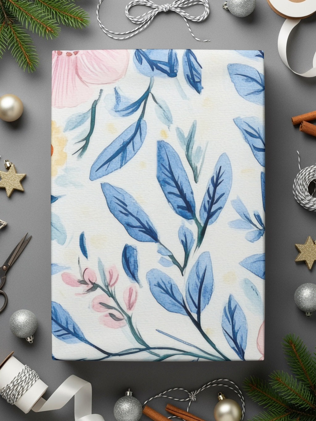 Seamless Grandmillenial Pink Flowers with Blue Leaves Digital - Moore and Mountain