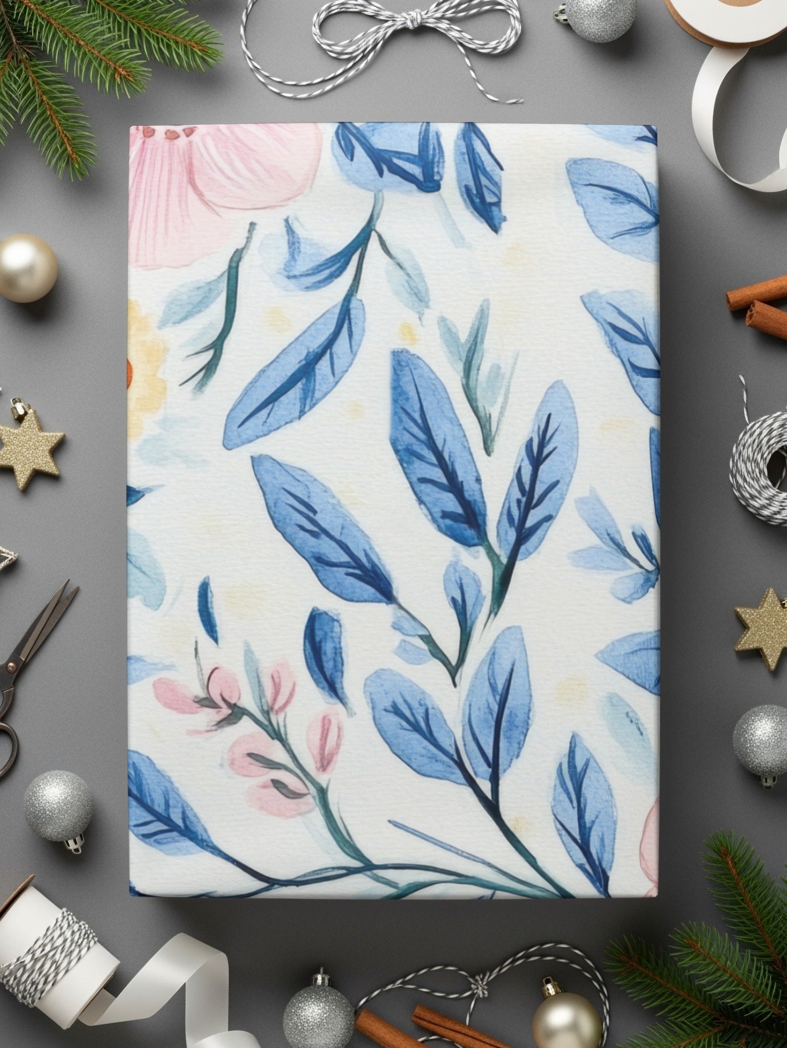 Seamless Grandmillenial Pink Flowers with Blue Leaves Digital - Moore and Mountain