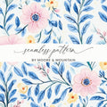Seamless Grandmillenial Pink Flowers with Blue Leaves Digital - Moore and Mountain