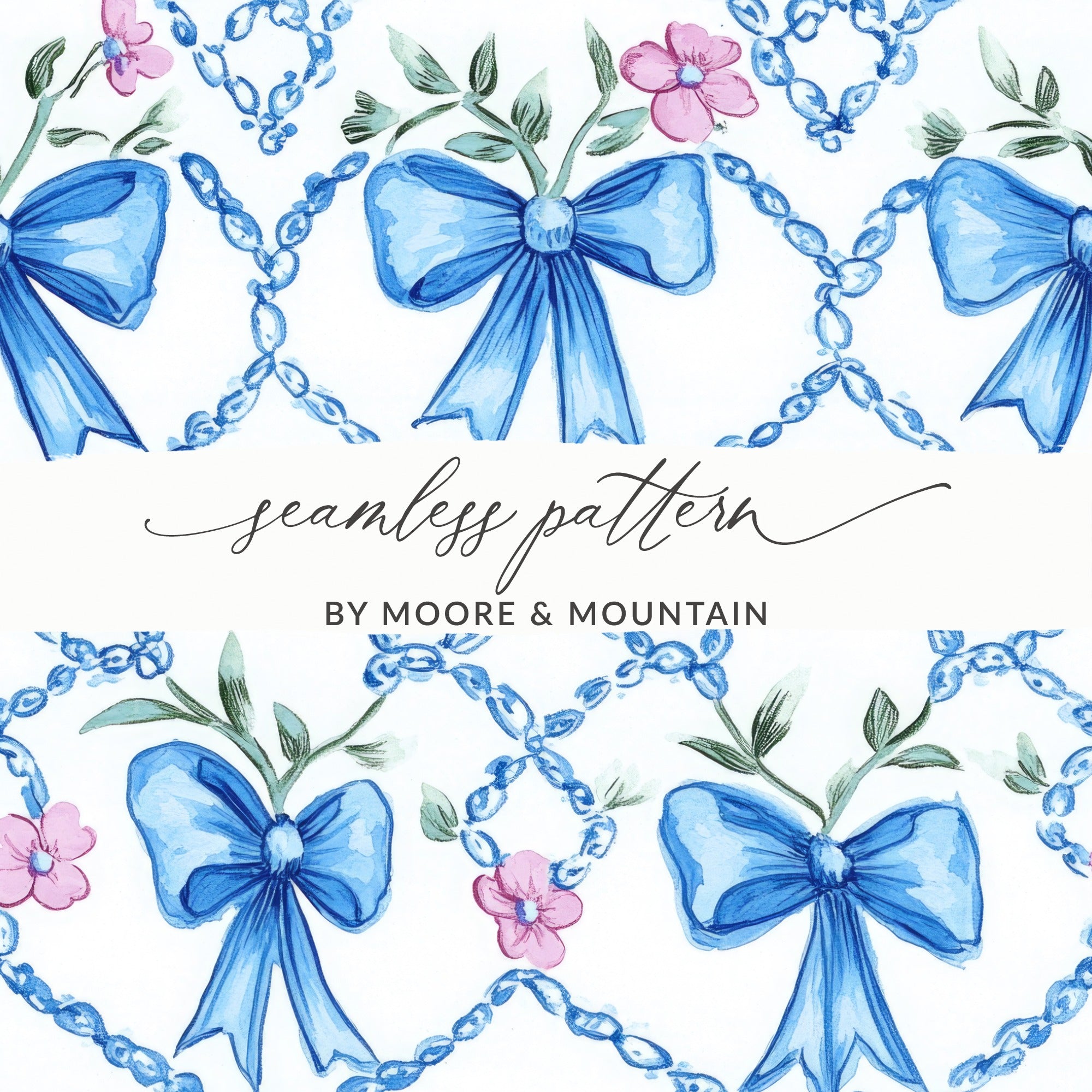 Seamless Grandmillenial Trellis Bow and Flower Digital - Moore and Mountain