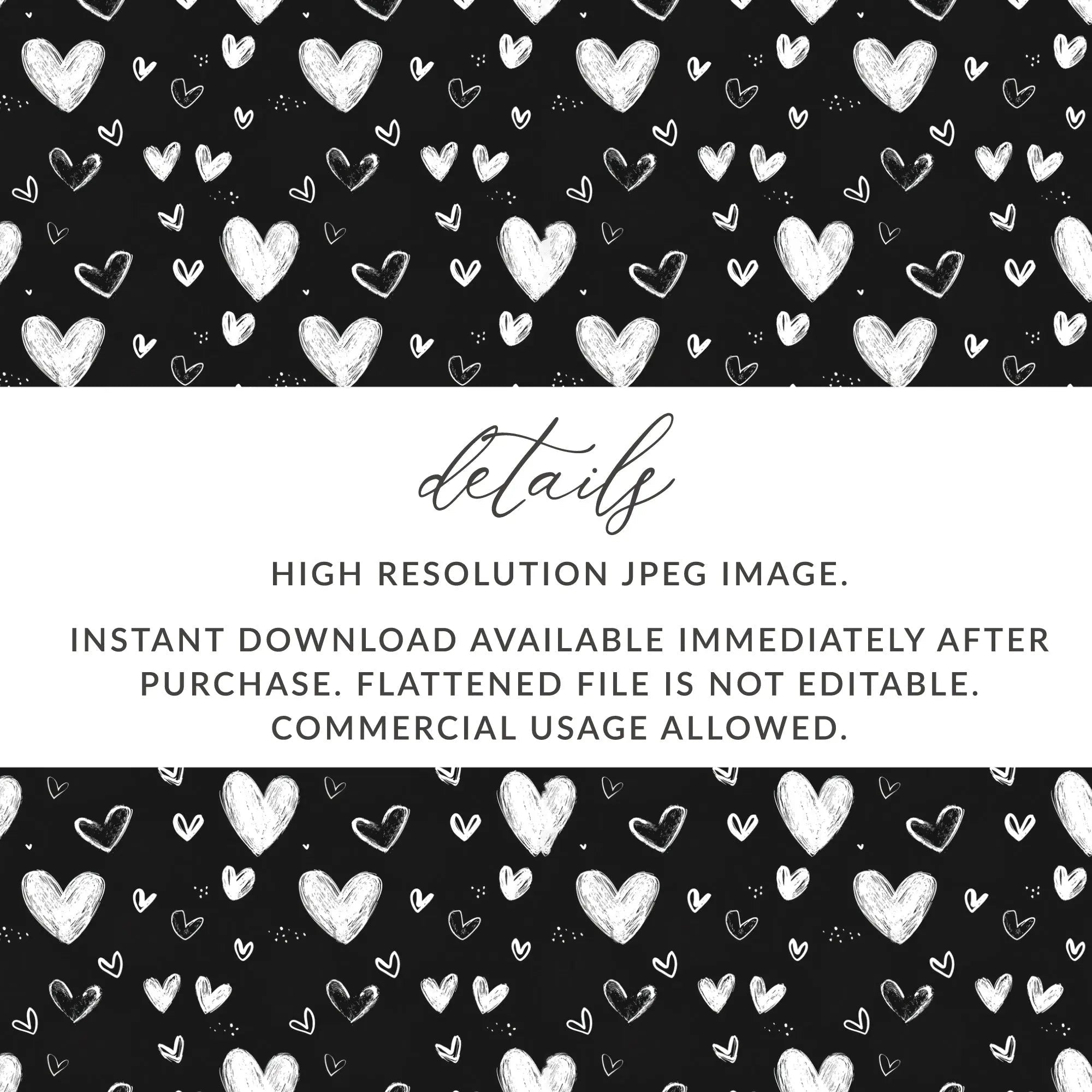Seamless Heart Pattern Digital Paper, Black and White Hearts Background, Valentine's Day Texture, 12x12 inches JPEG Files - Moore and Mountain