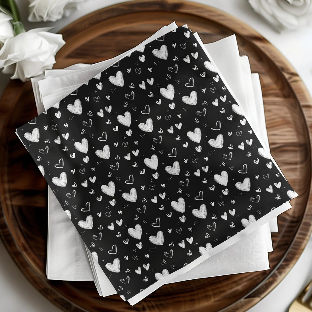 Seamless Heart Pattern Digital Paper, Black and White Hearts Background, Valentine's Day Texture, 12x12 inches JPEG Files - Moore and Mountain