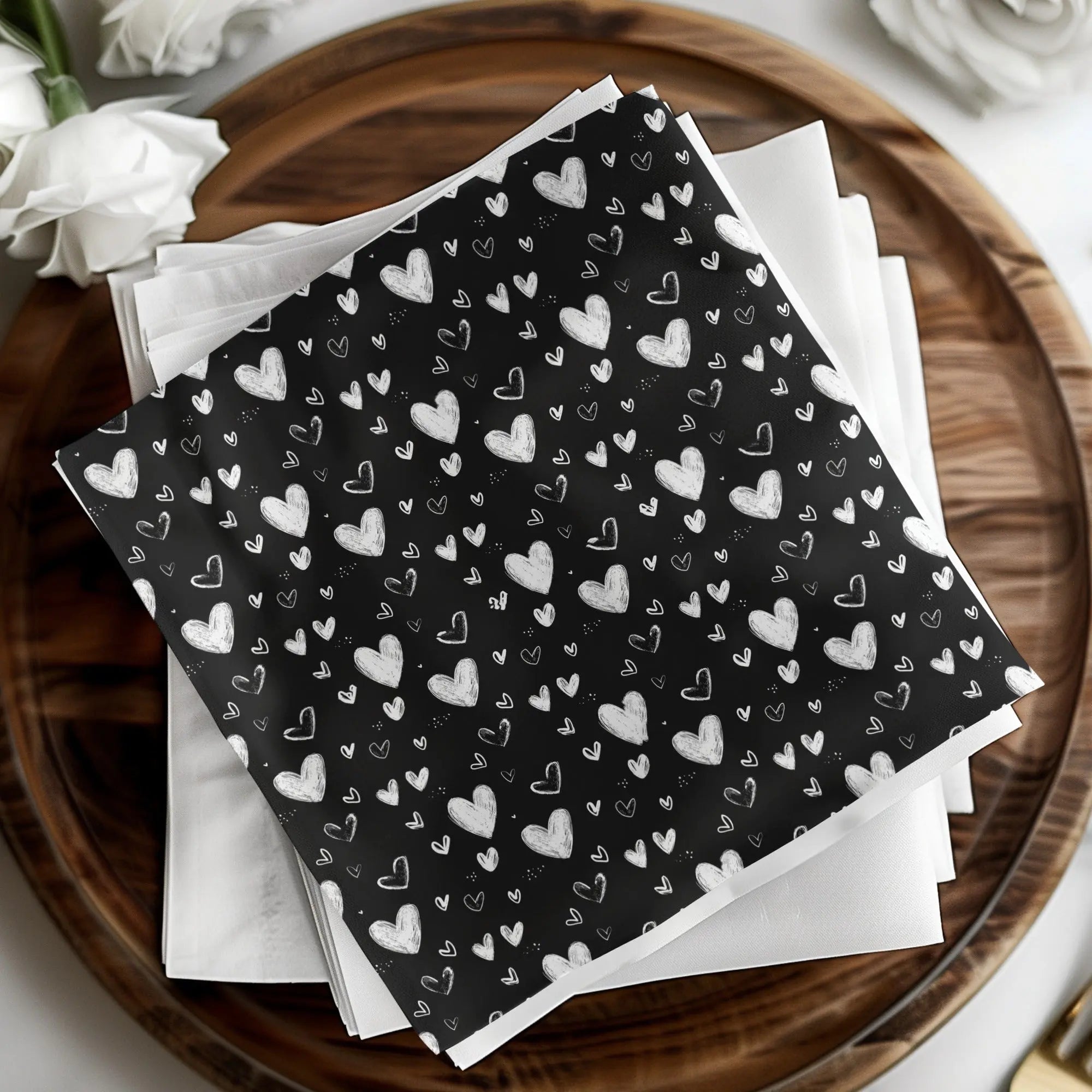 Seamless Heart Pattern Digital Paper, Black and White Hearts Background, Valentine's Day Texture, 12x12 inches JPEG Files - Moore and Mountain