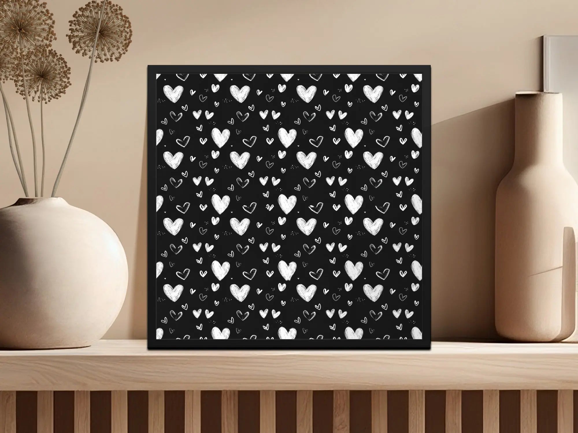 Seamless Heart Pattern Digital Paper, Black and White Hearts Background, Valentine's Day Texture, 12x12 inches JPEG Files - Moore and Mountain